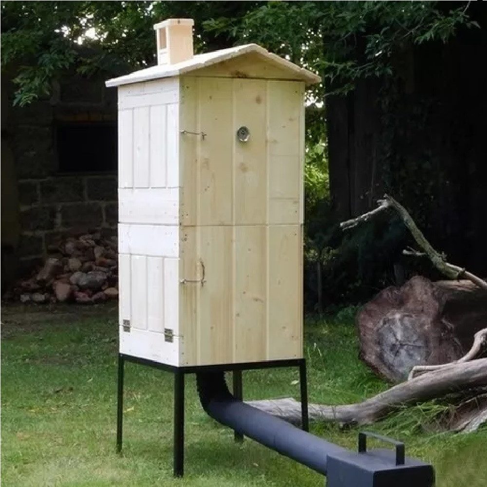 QLS Räucherofen 550x50x120 cm, Mit Kamin groß doppelt Fichteholz Garten Feuerkammer