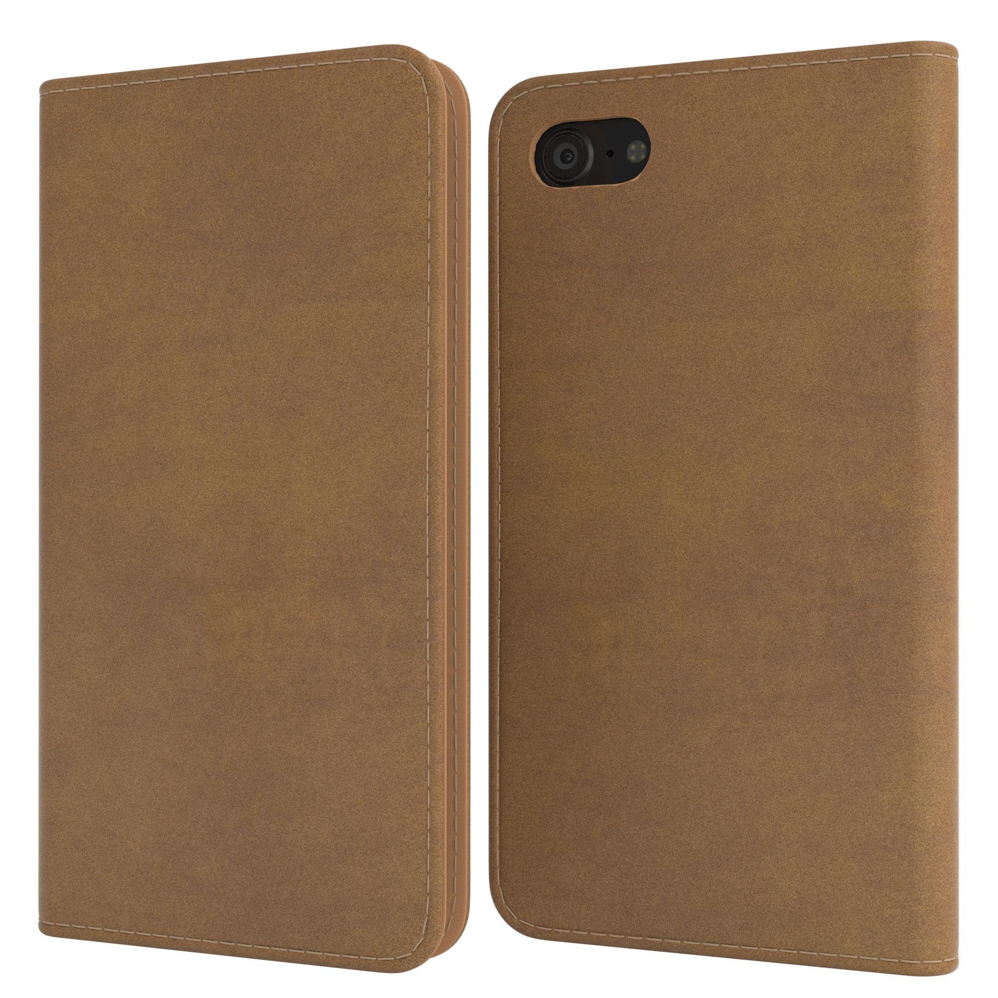 EAZY CASE Handyhülle Bookstyle Vintage für iPhone SE 2022/20,iPhone 8/7 4,7 Zoll, Handy Klapphülle Klapptasche Etui Standhülle Handy Hülle Hellbraun