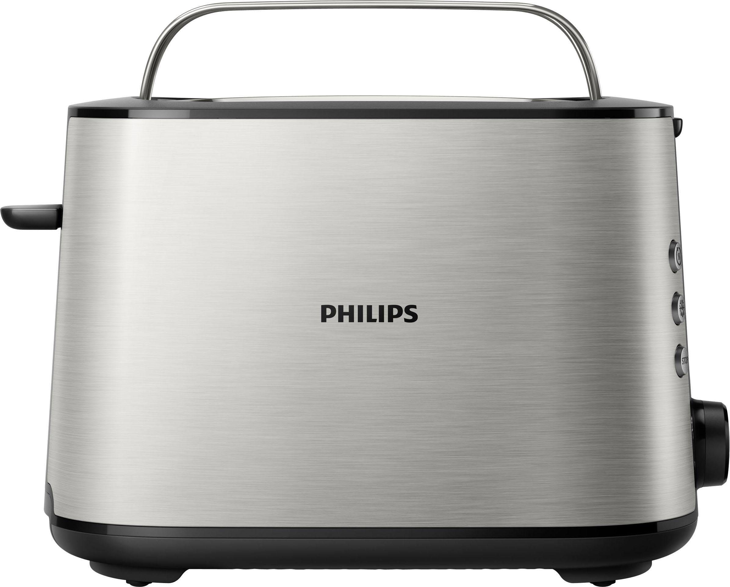 Philips Toaster HD2650/90, 2 kurze Schlitze, für 2 Scheiben, 950 W, integrierter Brötchenaufsatz und 8 Bräunungsstufen, edelstahl