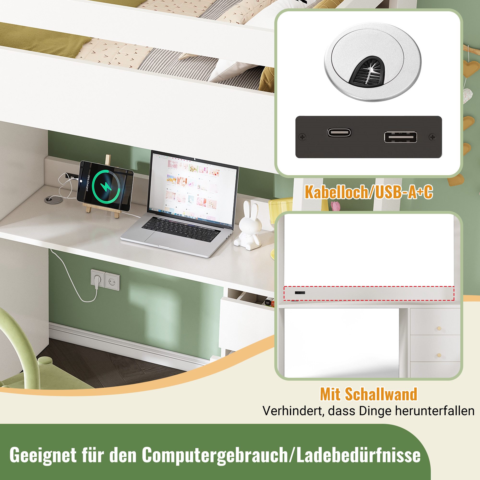MC Star Kinderbett Hochbett mit USB-C günstig online kaufen