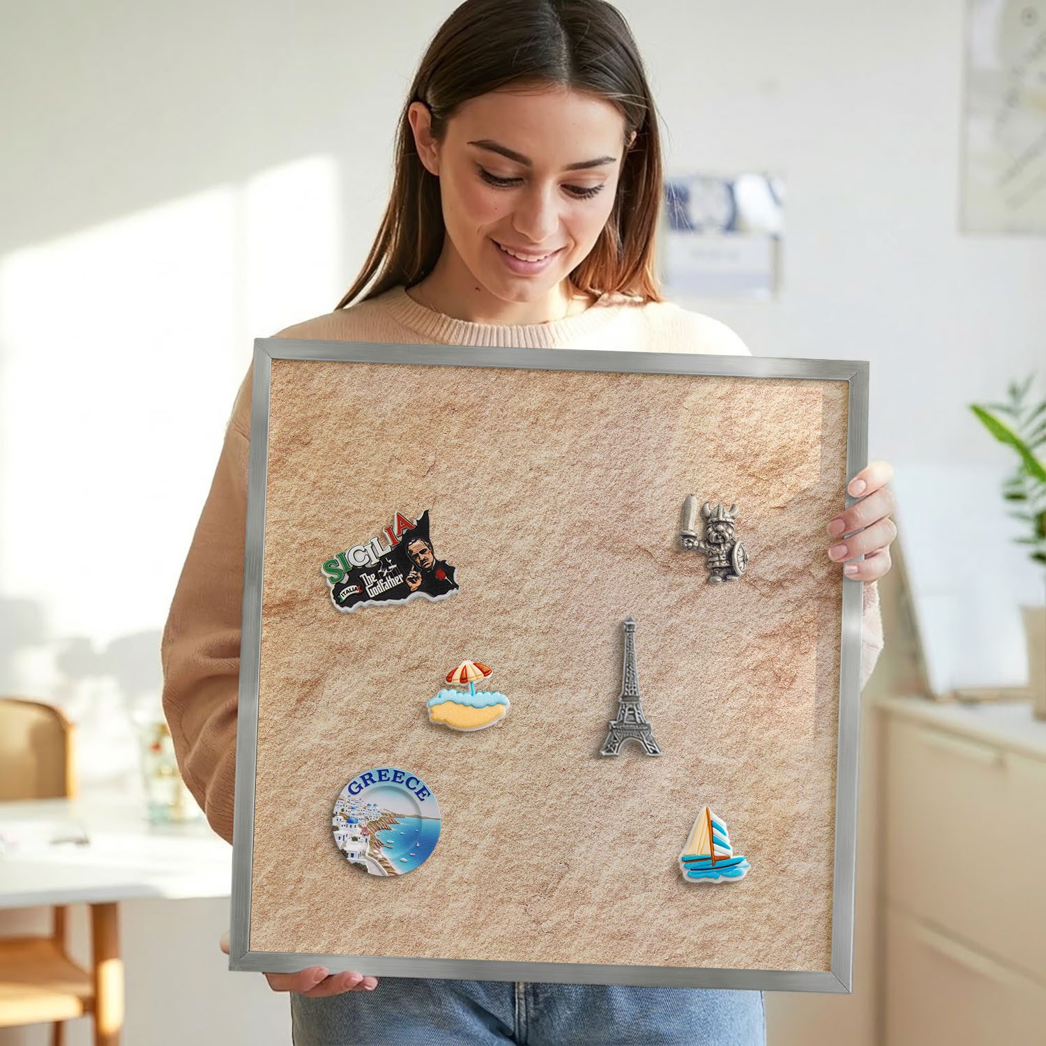 Tulup Magnettafel Magnettafel mit Rahmen als moderne Wanddekoration, Steinstruktur, Braun
