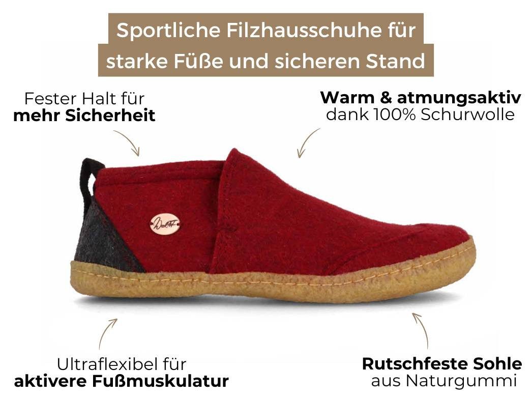 WoolFit Homeoffice Hausschuhe Taiga Hausschuh mit Naturkautschuk Sohle
