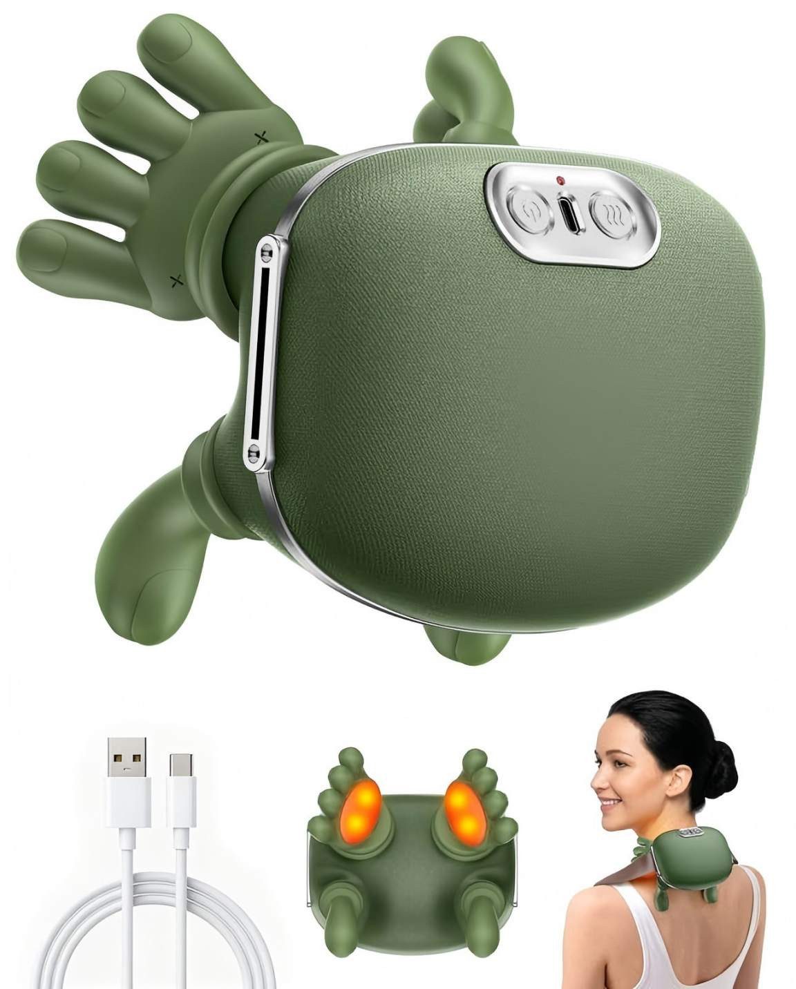 AIBISTAR Nacken-Massagegerät Nacken-Massagegerät 4D Nackenmassagegerät, Kabellos mit Wärmefunktion, Packung, 1*Haupteil, 1*USB Kabel, für alle Muskelbereiche, 3 Modi, 4 Massagelöcher