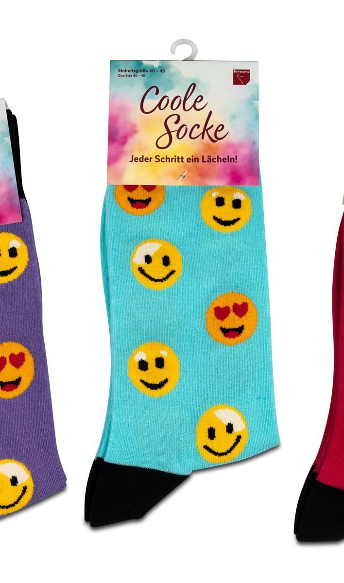 formano Шкарпетки Coole Socke Emoji hellblau Smiley - One Size 40 - 45 (1-Paar)