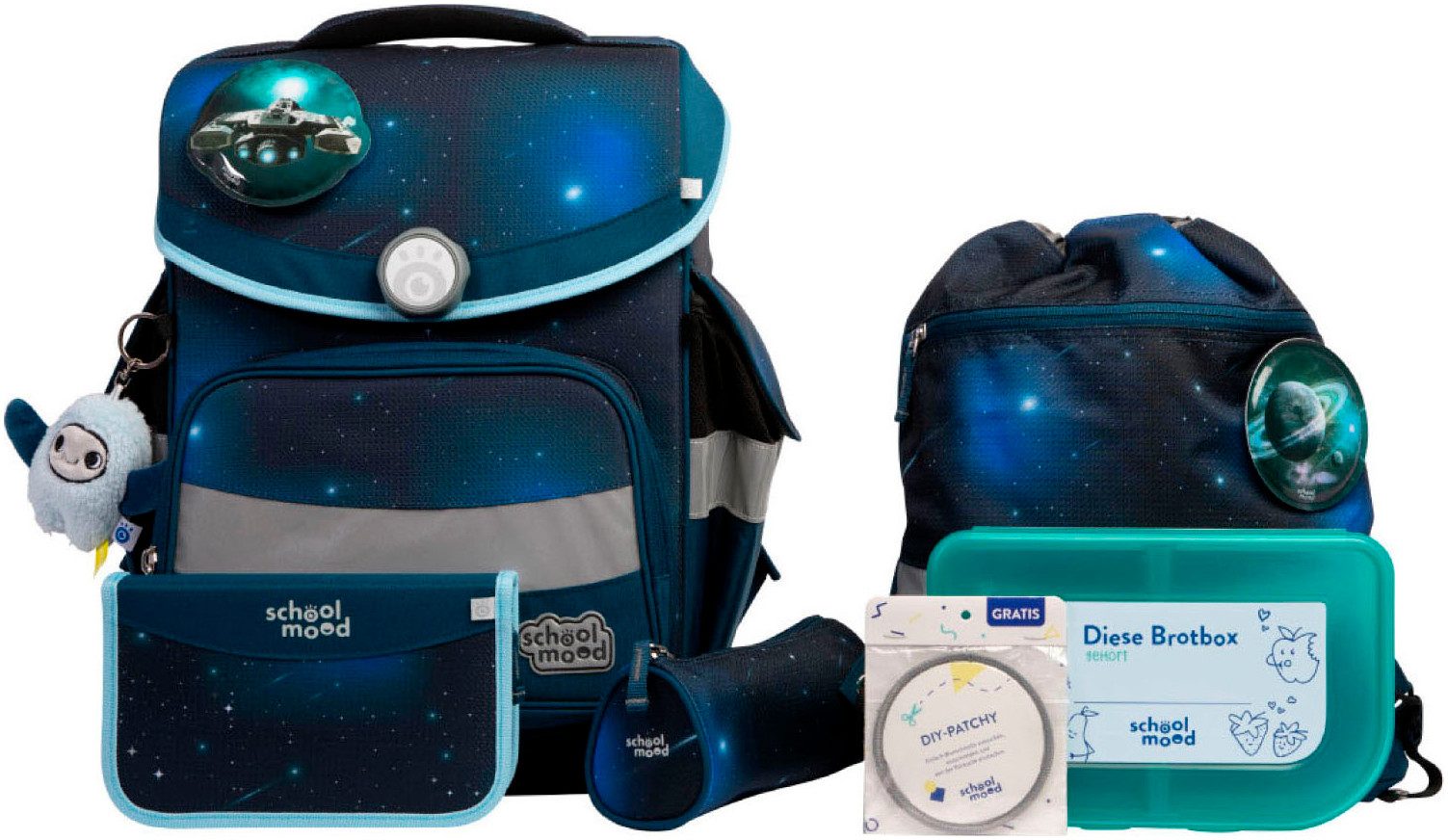 SCHOOL-MOOD® Schulranzen Timeless Pro (7-tlg), mit LED-Patchy