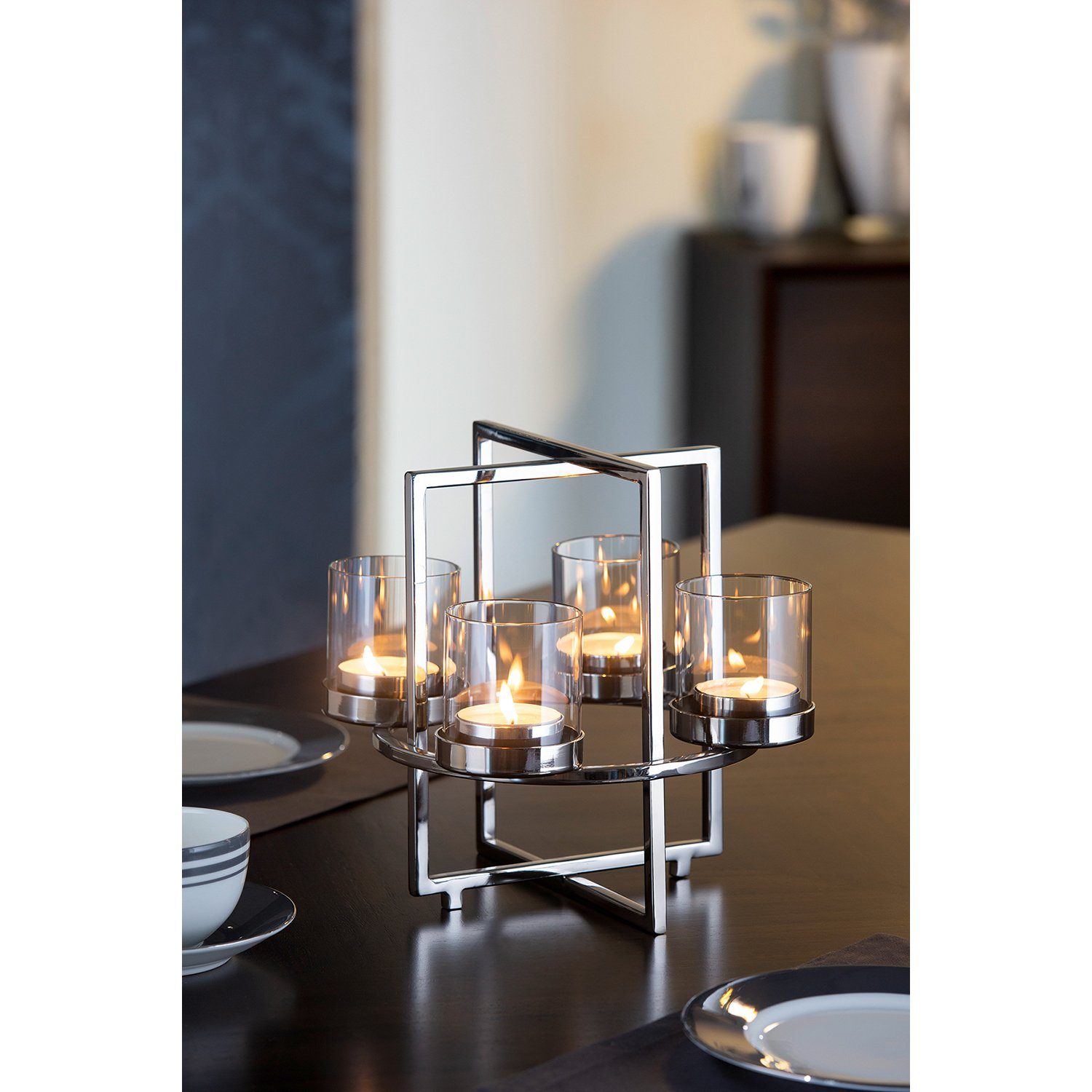 Fink Adventskranz NORMAN Kranz-Leuchter 4-flammig - H. 28cm x Ø32cm - silbe günstig online kaufen