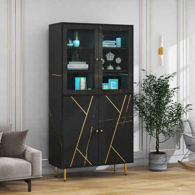 Merax Standvitrine mit LED und Glastüren Vitrine mit großen Stauraum, Buffet, Hochschrank, B: 93cm