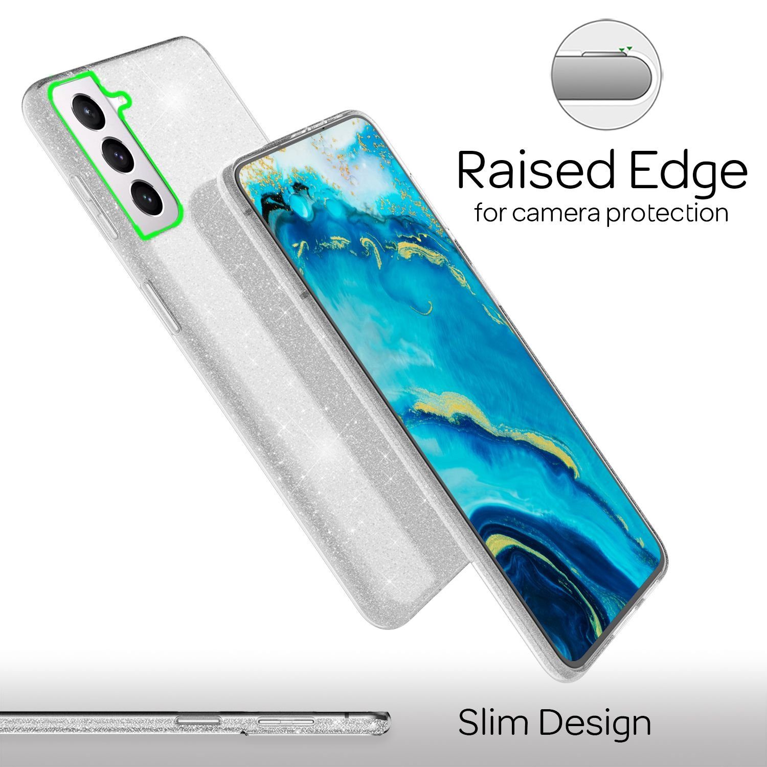 Nalia Smartphone-Hülle Samsung Galaxy S22 Plus 16,8 cm (6,6 Zoll), Glitzer Silikon Hülle / Verstärkte Innenseite / Glänzende Schutzhülle