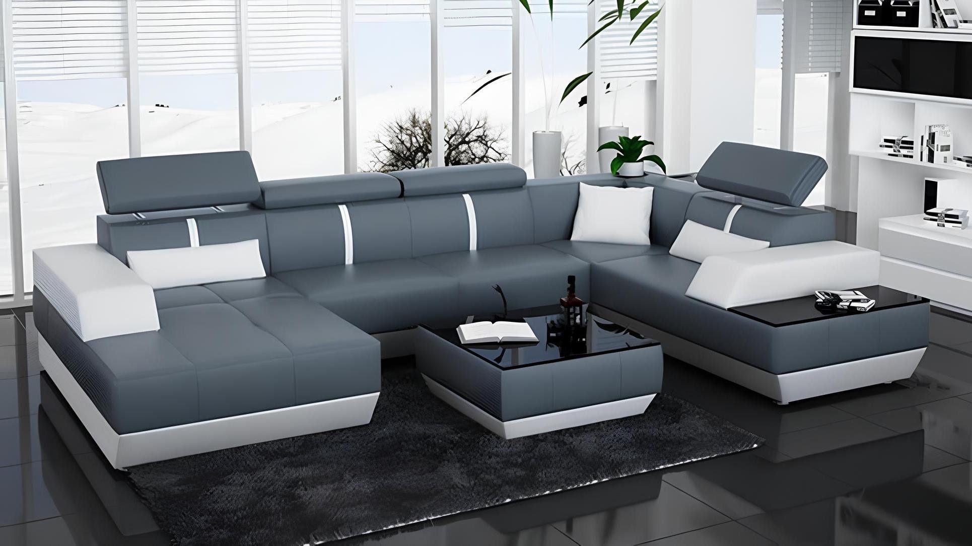Ecksofa Ledersofa Couch Polstergarnitur Modernes Wohnzimmer Sofa