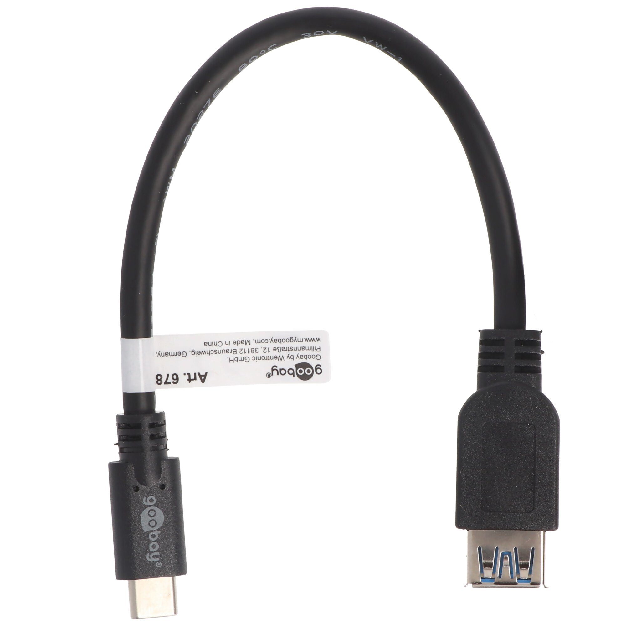 Stecker Akku-Ladestation auf Kabel USB Buchse 20cm Goobay USB-C schwarz mit A