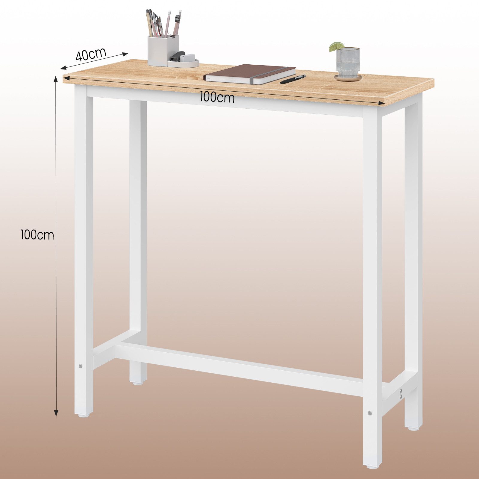 Woltu Bartisch, Bartisch aus Metall, Tischplatte aus MDF, 100x40cm