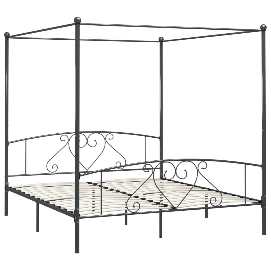 vidaXL Himmelbett 200 x 200 cm Himmelbett-Gestell Grau Metall 200x200 cm Bett Bettrahmen