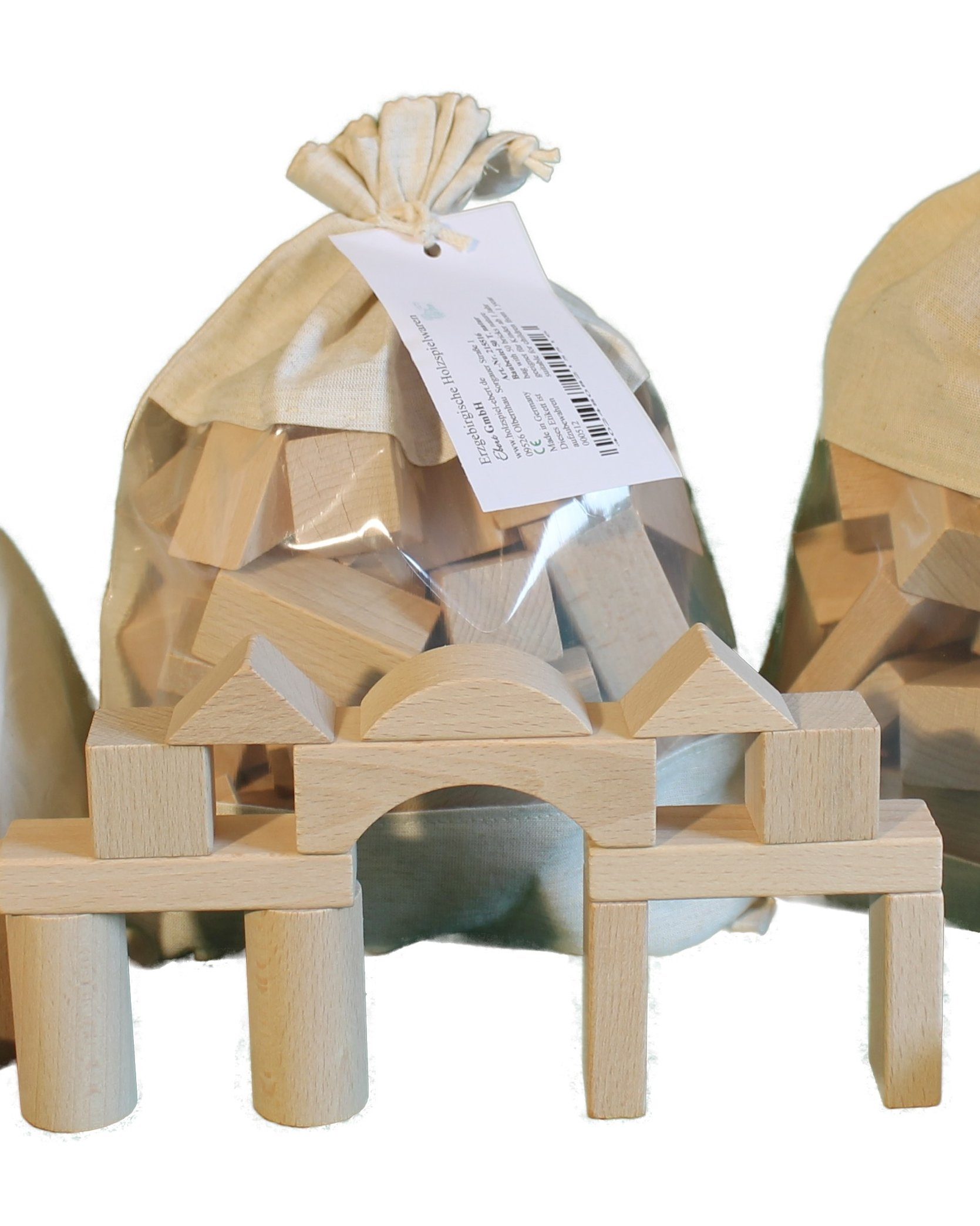 Erzgebirgische Holzspielwaren Ebert GmbH Holzspielzeug Baubeutel mit Holzbausteinen 50 tlg natur NEU Holzbaukasten