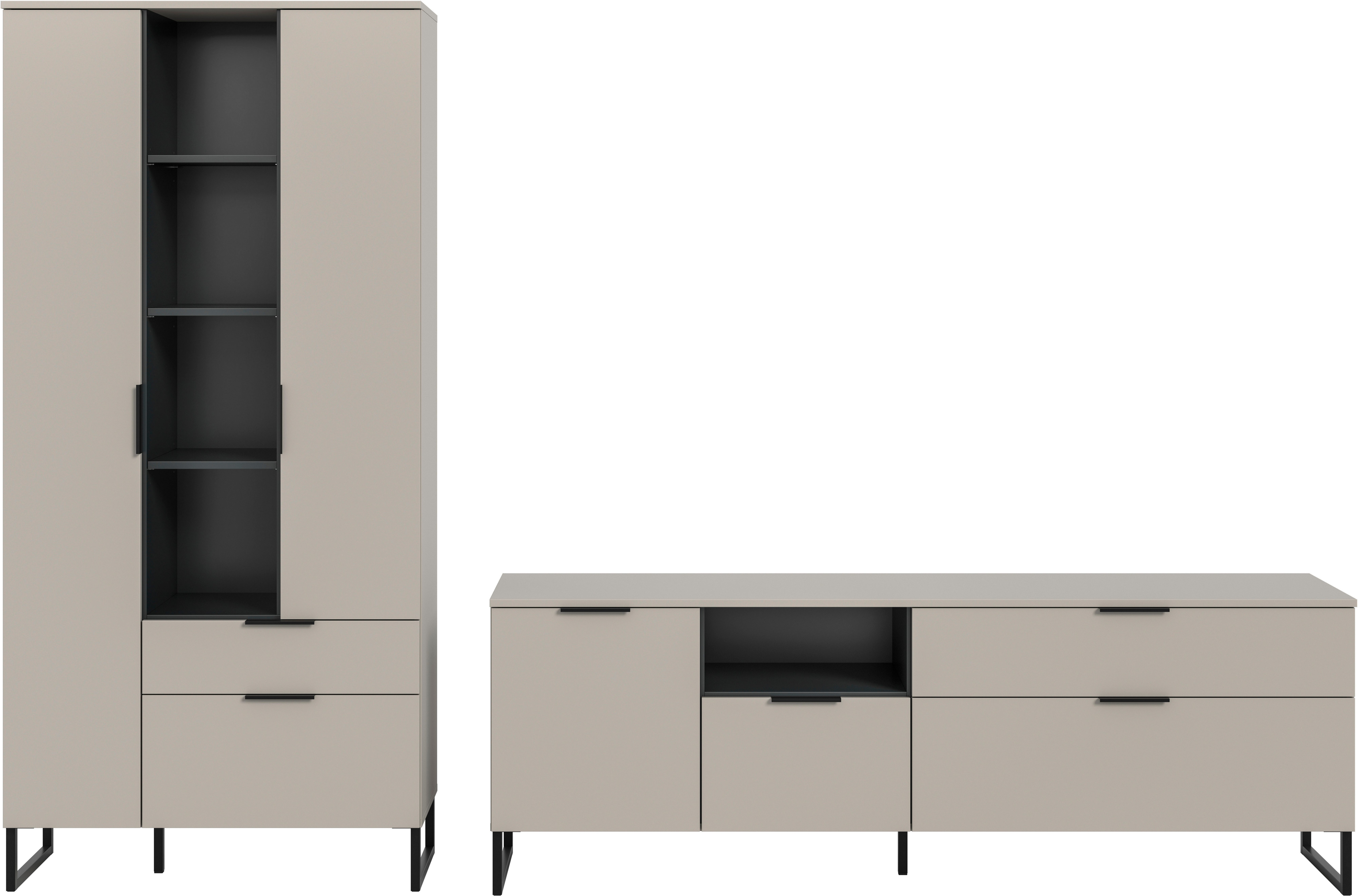 Home affaire Wohnwand ADIO, Breite 290 cm, 2-teiliges Set, mit Metall-Kufenfüße, (Set, 2-St., bestehend aus: Mehrzweckschrank und Lowboard), Kombination, Anbauwand, Set, Wohn-Set, Wohnzimmer-Set, Schrankwand