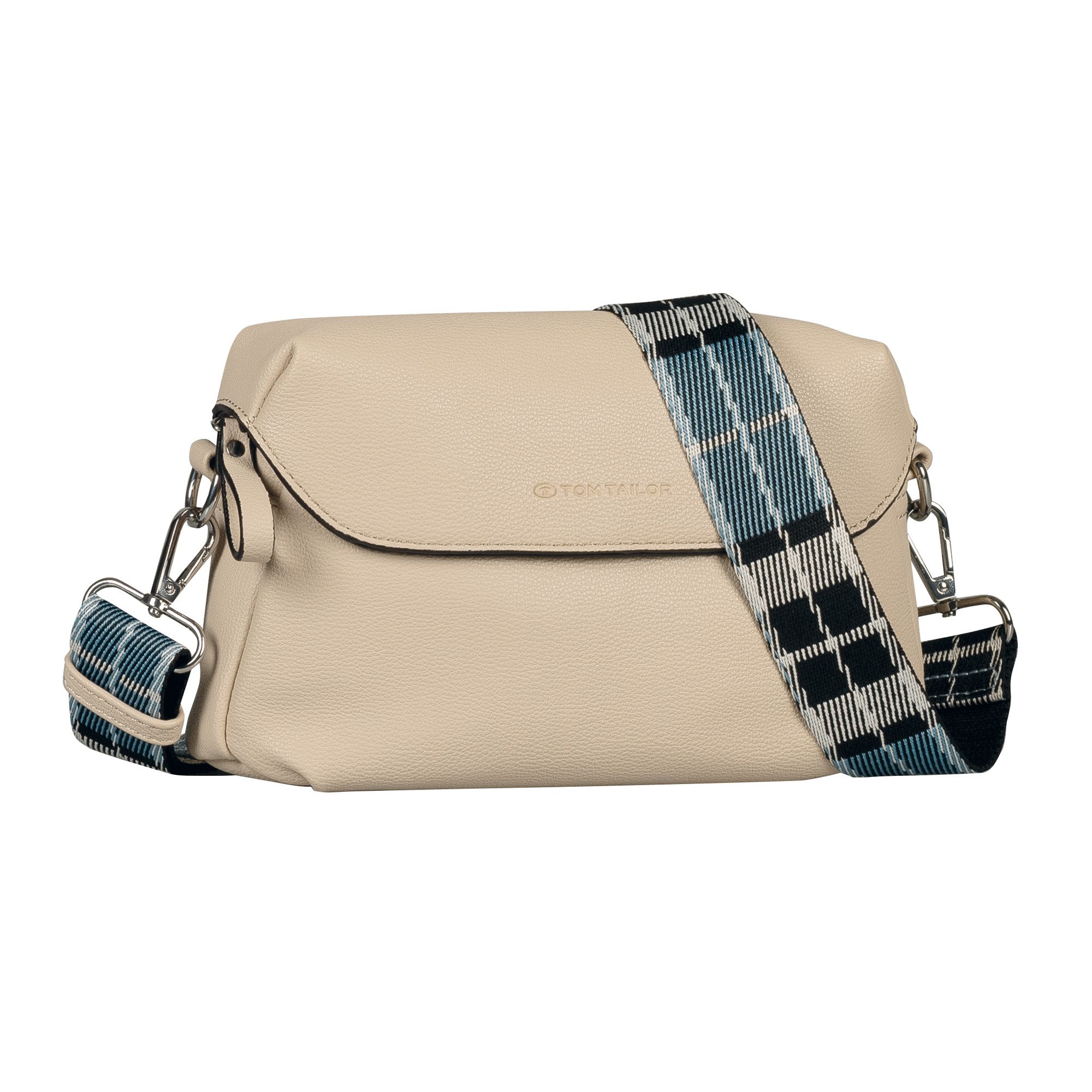 TOM TAILOR Handtasche Chrissi, aus weichem Lederimitat mit breitem karierten Gewebeband