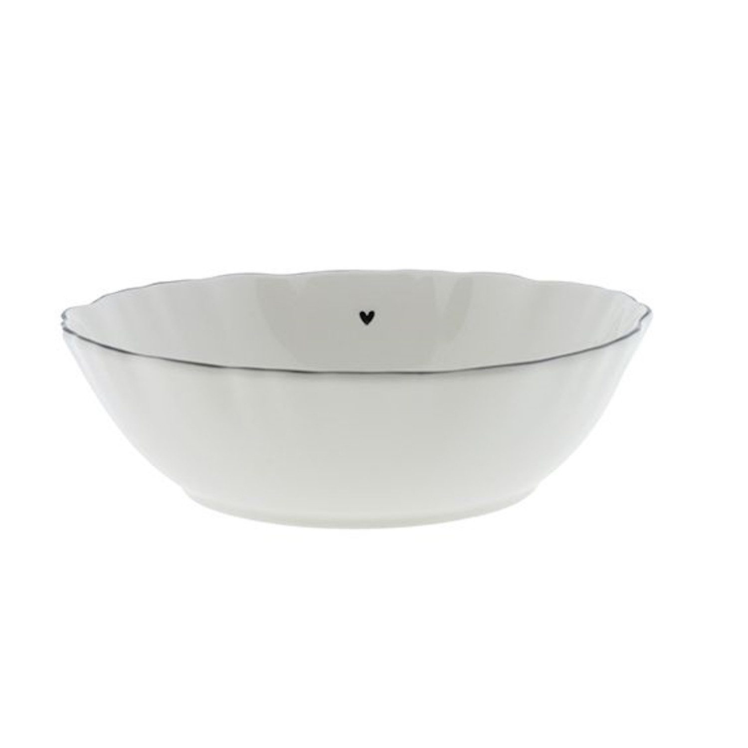 Bastion Collections Müslischale Ruffle Heart, Keramik, Spülmaschinengeeignet, Weiß, Motiv: schwarzes Herz