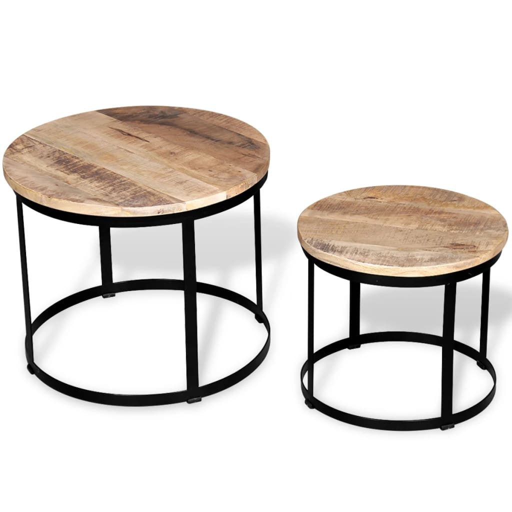Couchtisch 2-tlg. Couchtisch-Set Raues holz Rund 40cm/50cm