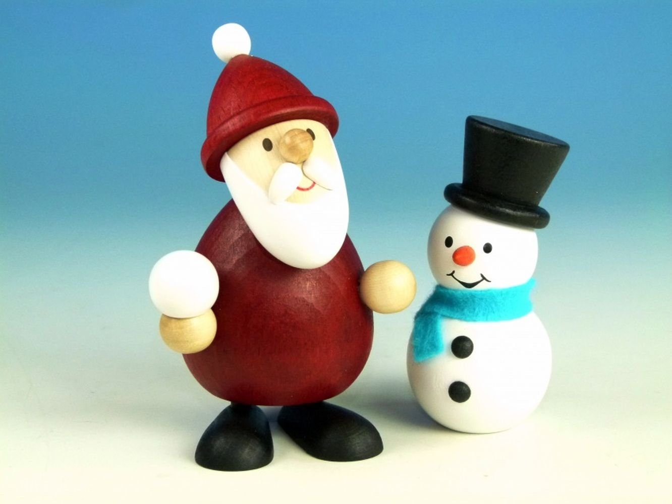 Ullrich Kunsthandwerk Weihnachtsfigur Holzfigur Weihnachtsmann mit Schneemann HxB 9,5x6,5cm NEU