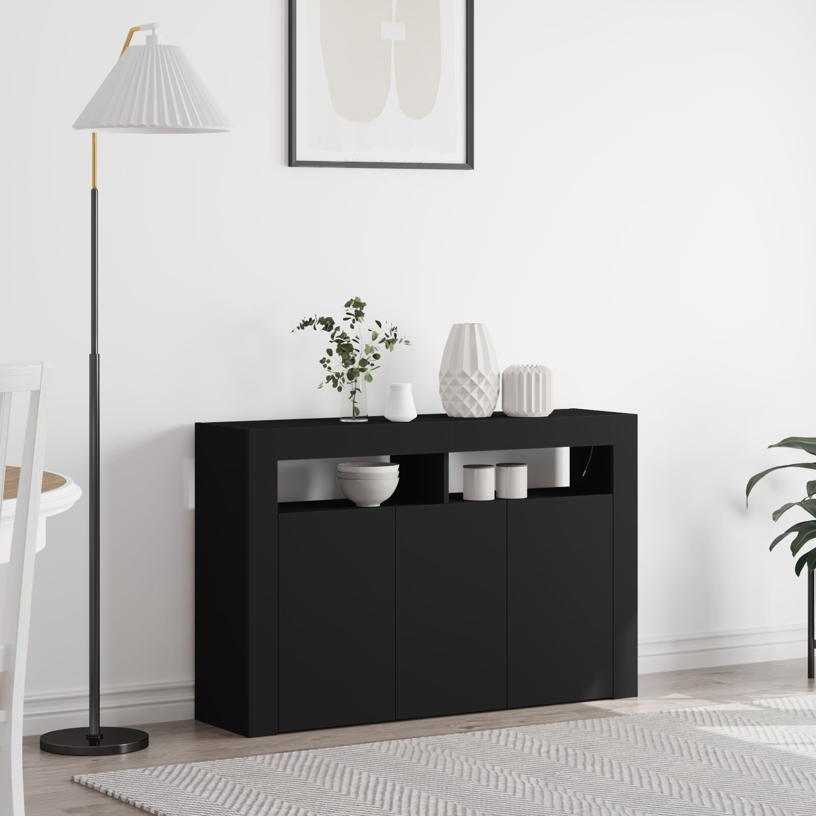 Nettlife Sideboard Weiß Holzwerkstoff 116 x 30 x 75 cm Modern Engineered Wood Rechteckig, Perfekt für Wohnzimmer, Arbeitszimmer, Esszimmer, Flur, Schlafzimmer