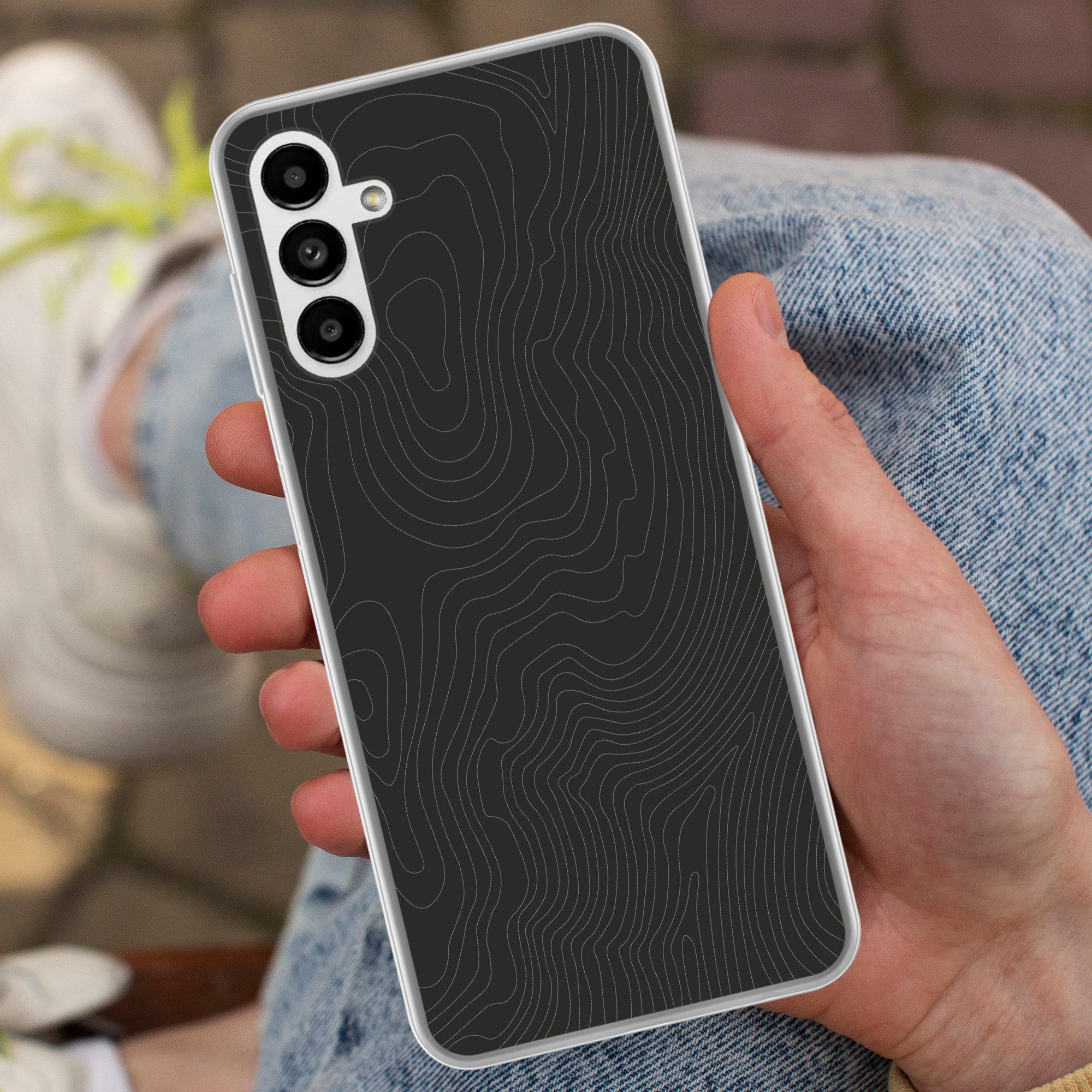 MuchoWow Handyhülle für Samsung Galaxy A04s Topografische Linien - Grau - Abstrakt, Handy Case, Silikon, Bumper Case Dünn