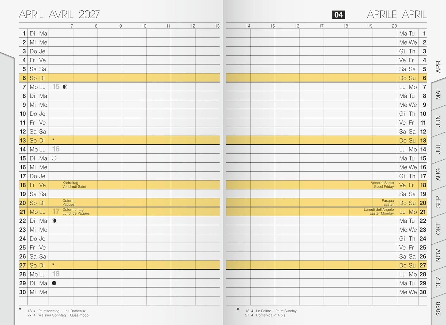RIDO Tischkalender rido/idé Ersatzkalendarium uni-planer 2027, weiß