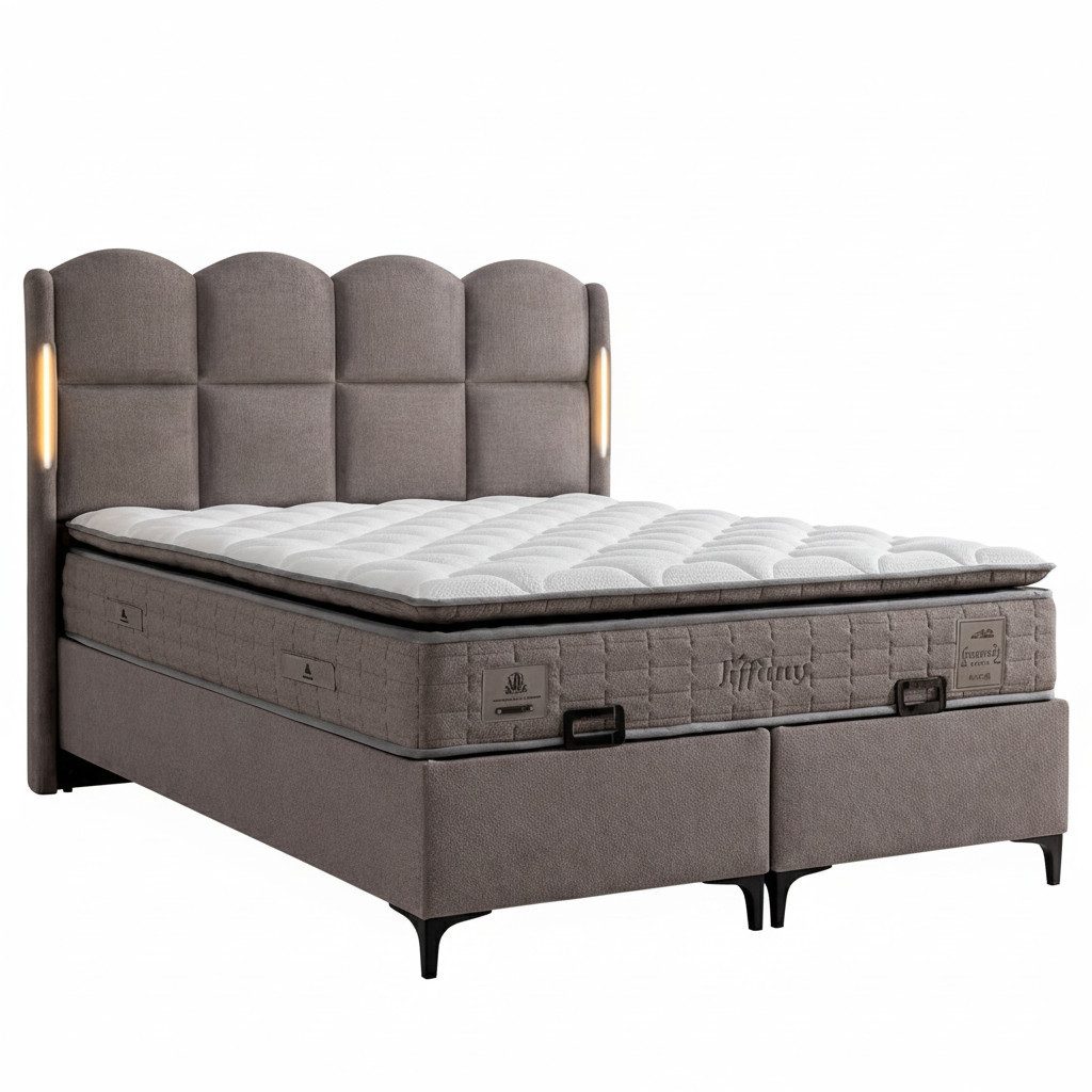 JVmoebel Boxspringbett Bett mit Matratze Moderner Stil Bett mit Stauraum Weiche Polsterung