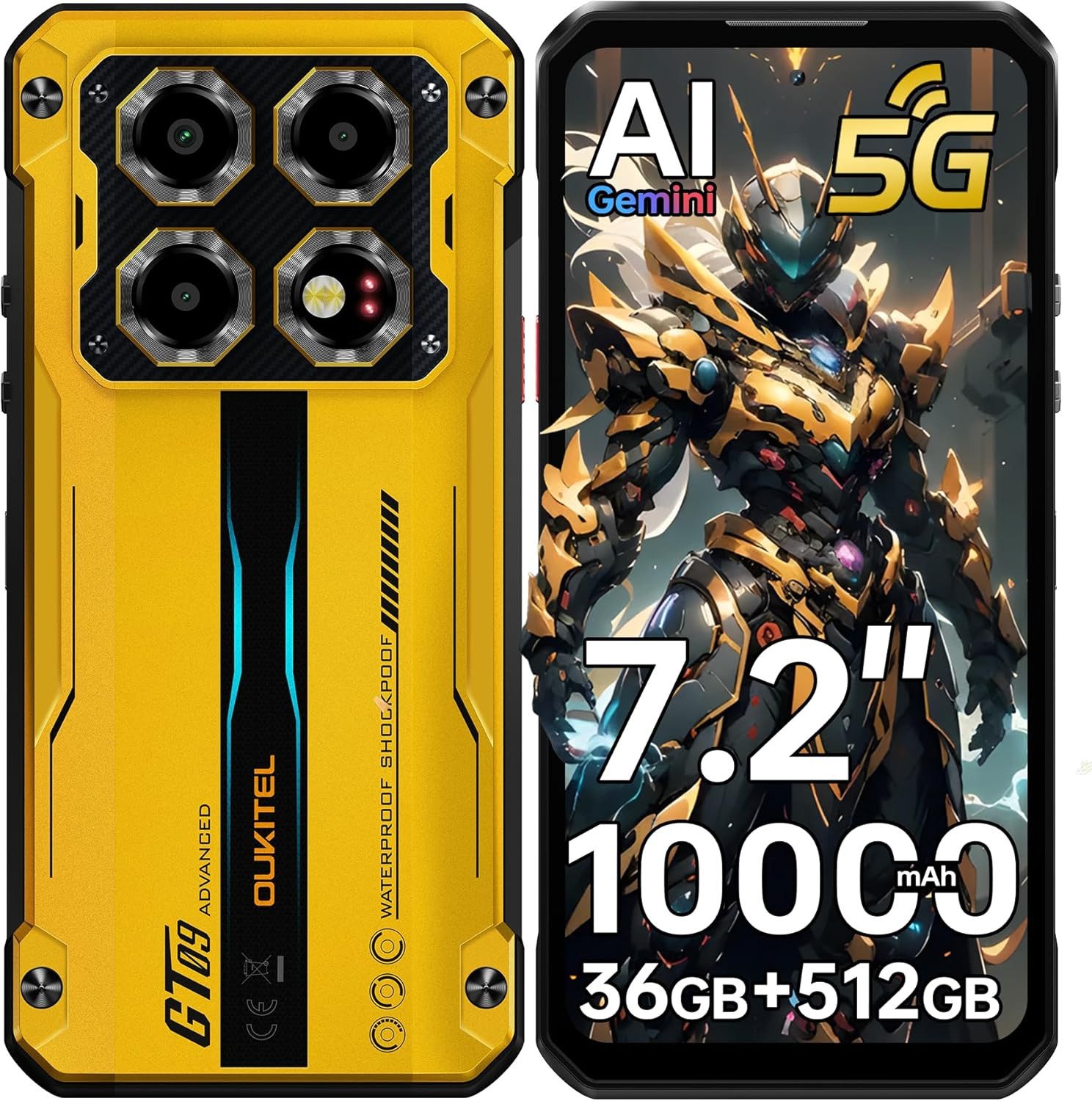 OUKITEL WP60 5G Android 15 Outdoor Smartphone (18,28 cm/7.2 Zoll, 512 GB Speicherplatz, 108 MP Kamera, 36GB+512GB, IP68 Baustellenhandy, 10000mAh, NFC, OTG, GPS)