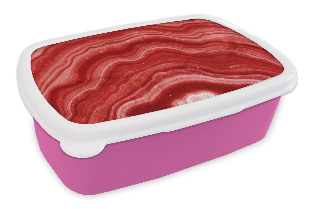 MuchoWow Lunchbox Achat - Rot - Edelstein - Abstrakt, Kunststoff, (2-tlg), Brotbox für Erwachsene, Brotdose Kinder, Snackbox, Mädchen, Kunststoff rosa
