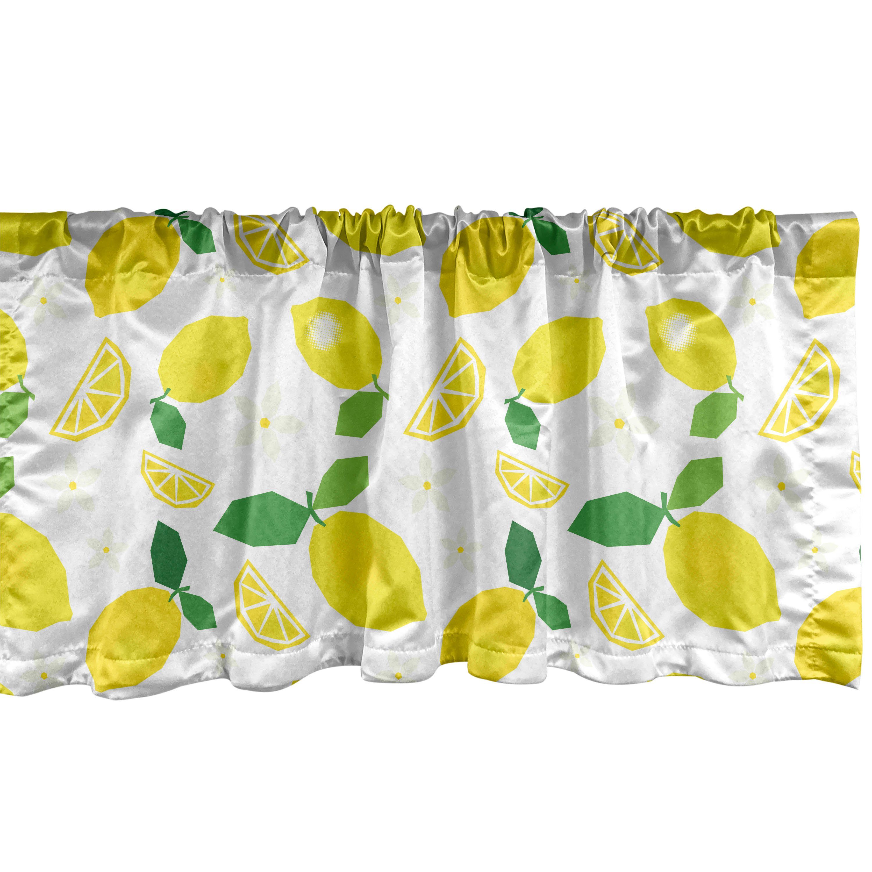 Blumen-Grafik Küche Citrus Dekor Schlafzimmer Scheibengardine Stangentasche, Vorhang für Blätter mit Microfaser, Abakuhaus, Volant Zitronen