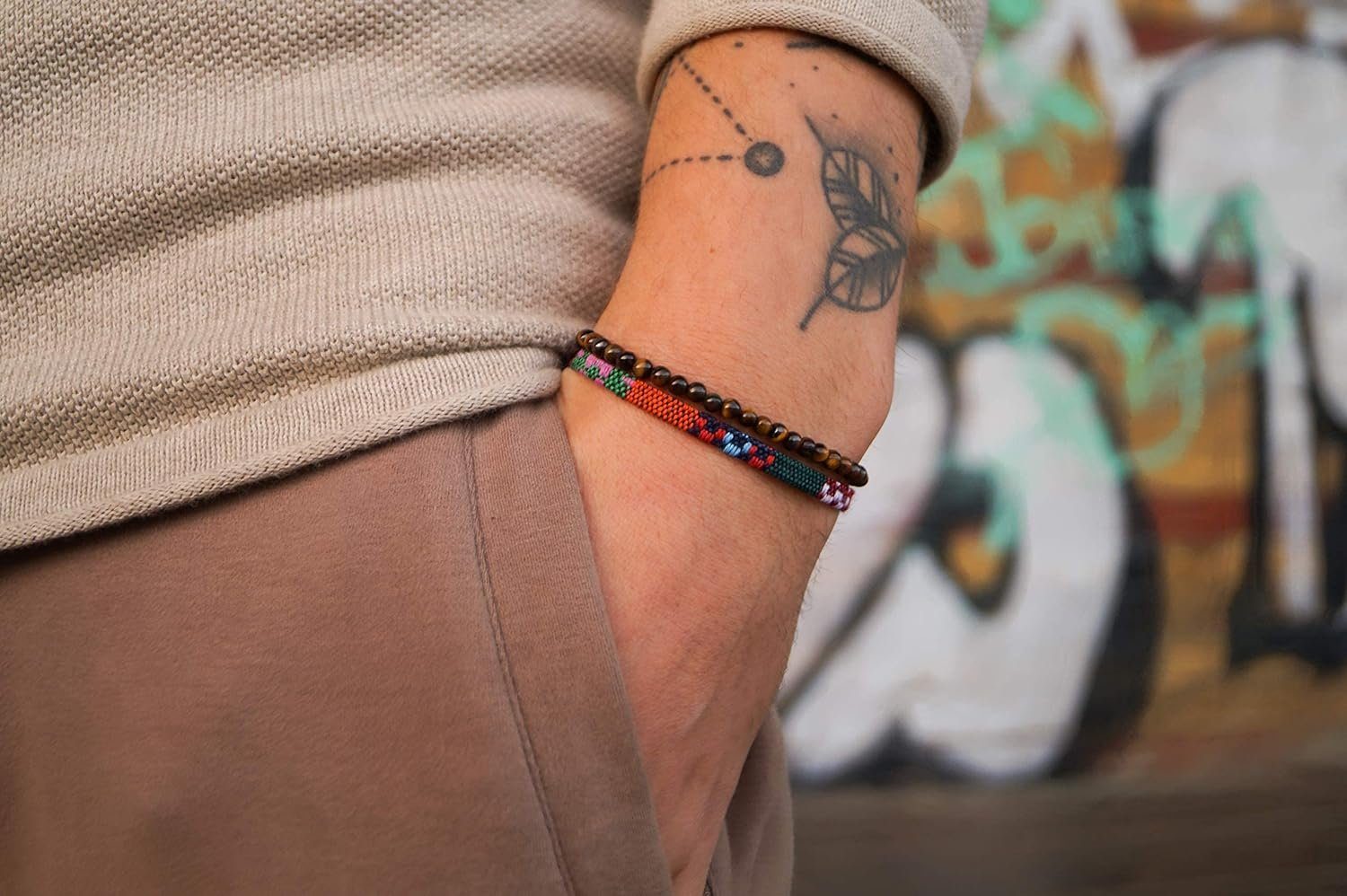 Made by Nami Armband Set 2x Surfer Armband Herren & Damen Tigerauge Perlenarmband Boho Armband (Set, 2), Festival Schmuck Hippie Herren Armband Sommer