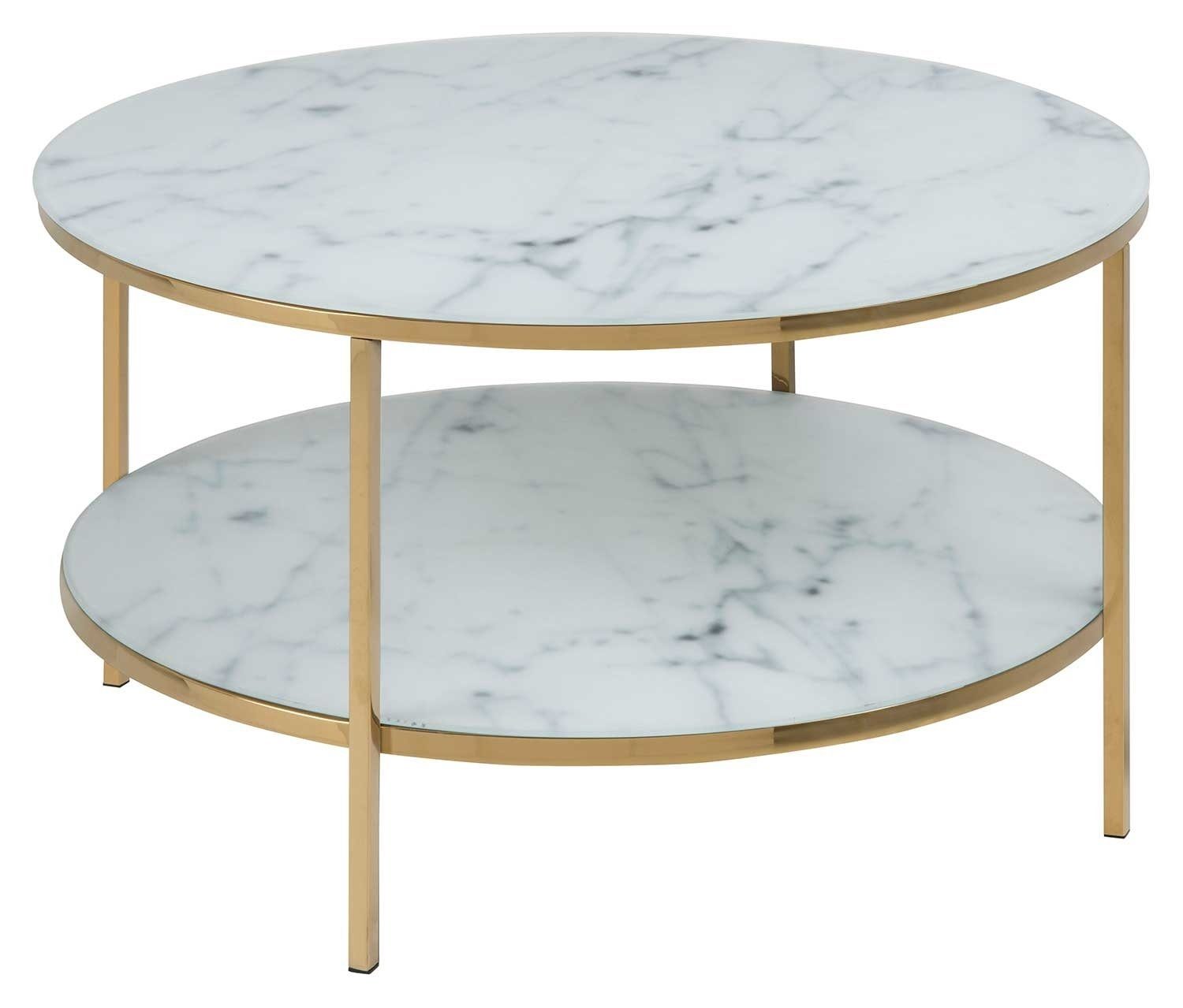 Couchtisch ALISMA, Ø 80 cm, Weiß, Marmoroptik, Goldgelb
