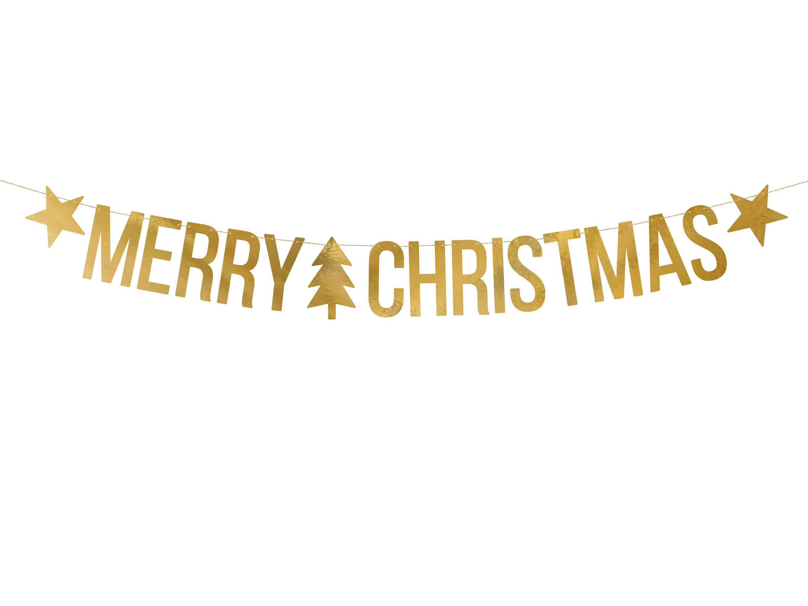 partydeco Girlande, Girlande Merry Christmas 150x10,5cm Papier Banner Gold