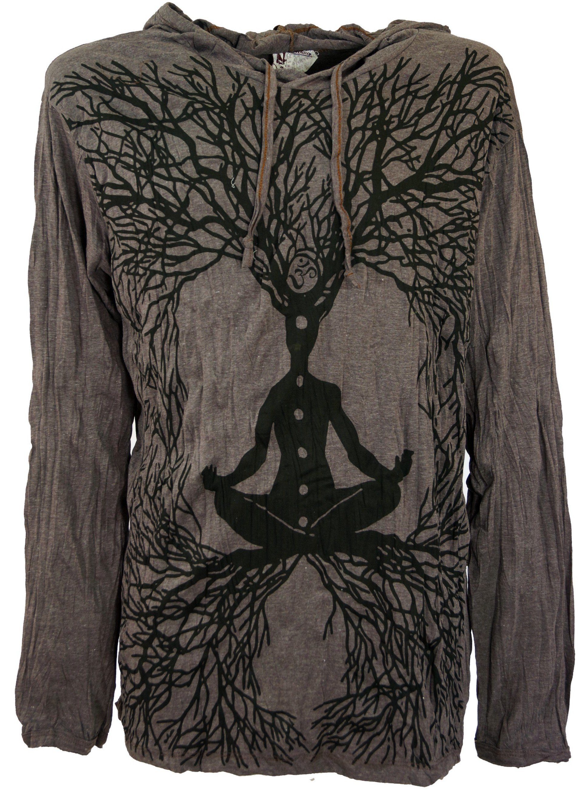 Guru-Shop T-Shirt Sure Langarmshirt, Kapuzenshirt Meditation.. Goa Style, Festival, alternative Bekleidung taupe