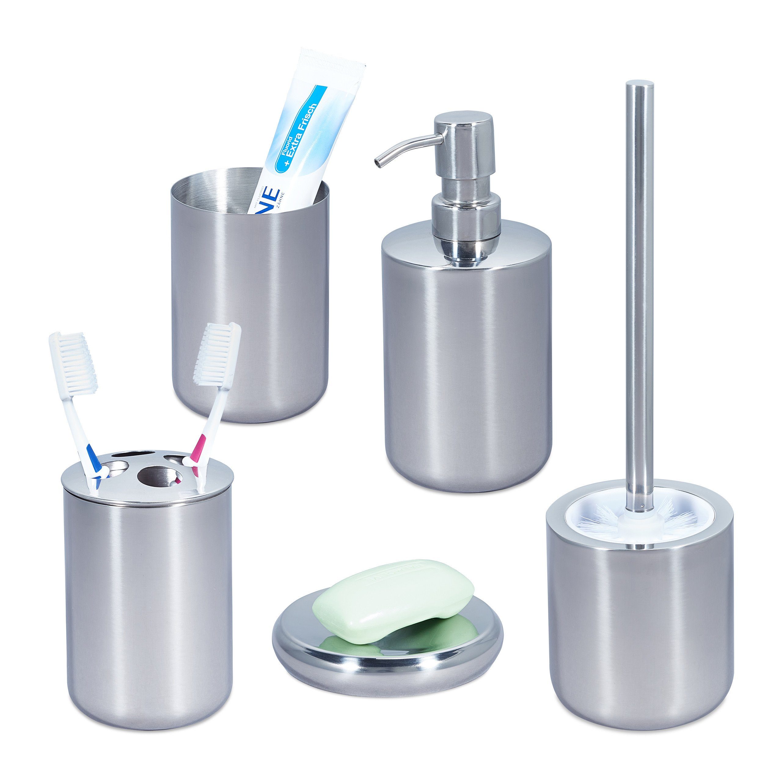 relaxdays Badaccessoires-Sets »5-tlg. Badezimmer Set Edelstahl«, 5 tlg ...