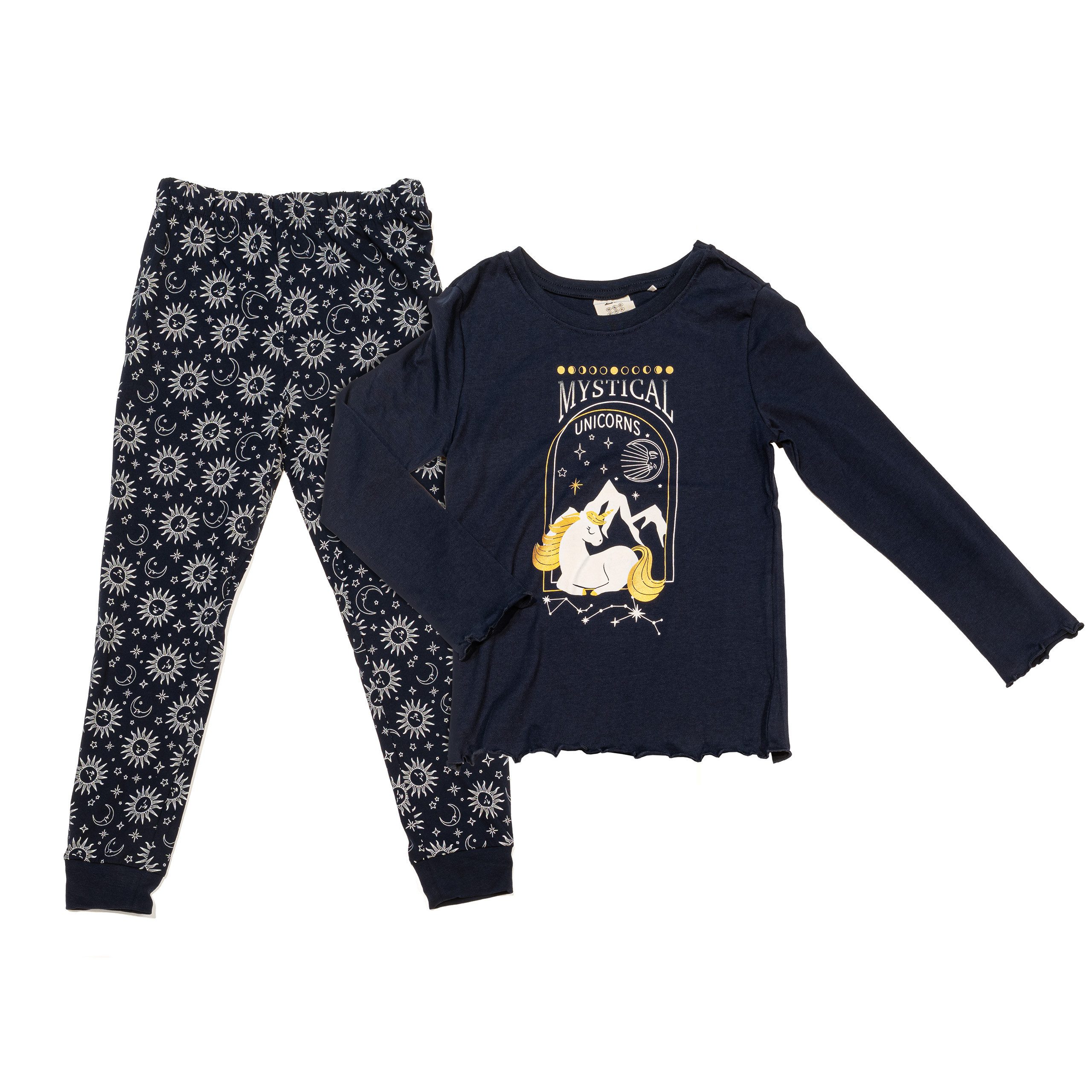 Lily & Dan Schlafanzug Kinder Schlafanzug für Mädchen, Pyjama aus 100% Baumwolle 2-teiliges Set besteht aus Oberteil und Hose, langarm