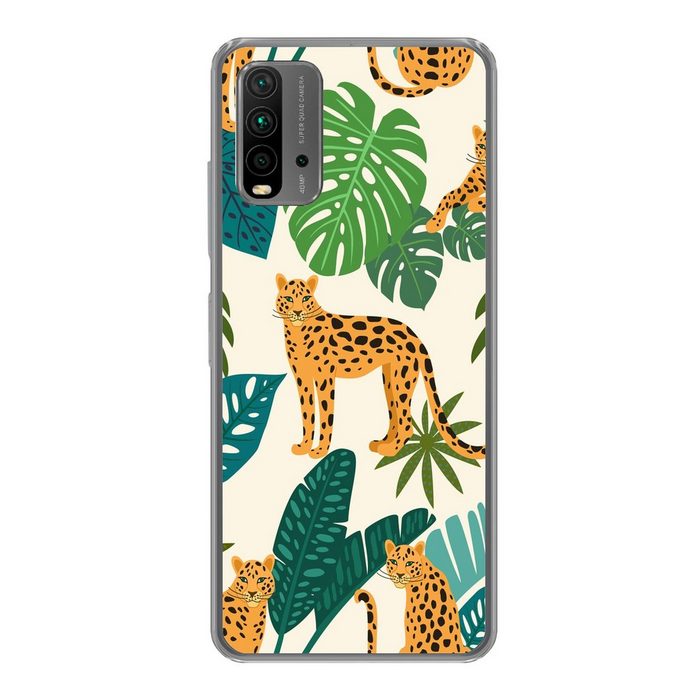 MuchoWow Handyhülle Dschungel - Leopard - Pflanzen - Muster - Mädchen - Jungen Phone Case Handyhülle Xiaomi Redmi 9T Silikon Schutzhülle