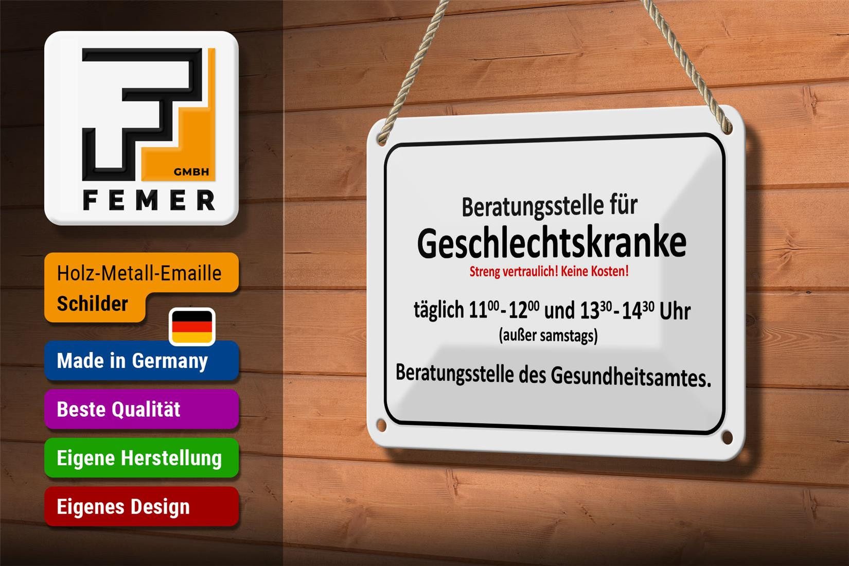 Femer GmbH Metallschild Hinweis 18x12cm Beratungsstelle Geschlechtskranke Schild, (1 St), gewölbte Oberfläche, abgerundete Ecken, umgeschlagene Kanten