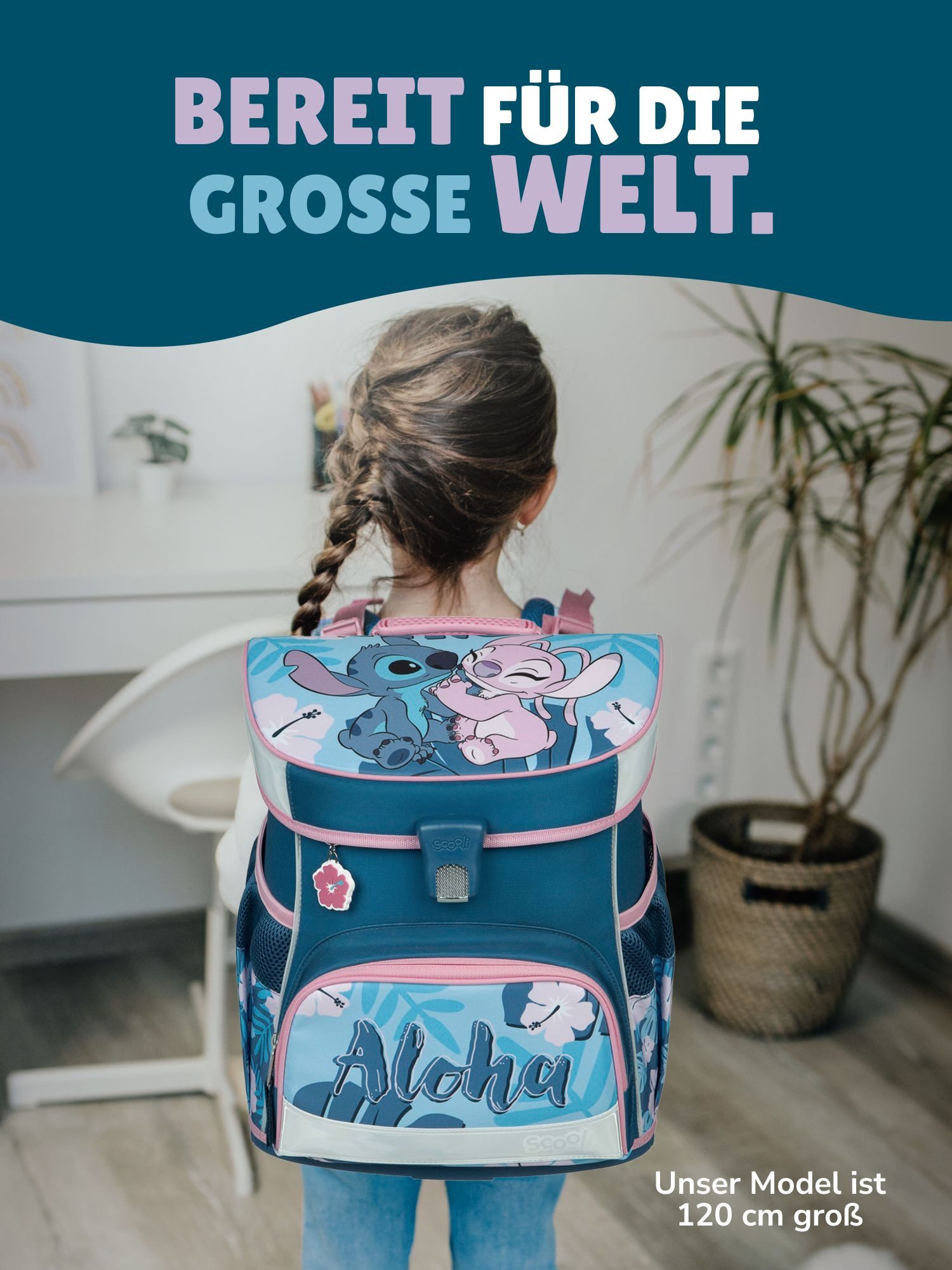 Scooli Schulranzen Campus Fit Stitch, hellblau rosa, Schultaschen Set für 1. Klasse (Grund-Set, 5-tlg., mit gefüllter Federmappe, Turn- & Geldbeutel), leicht, kompakt, robust