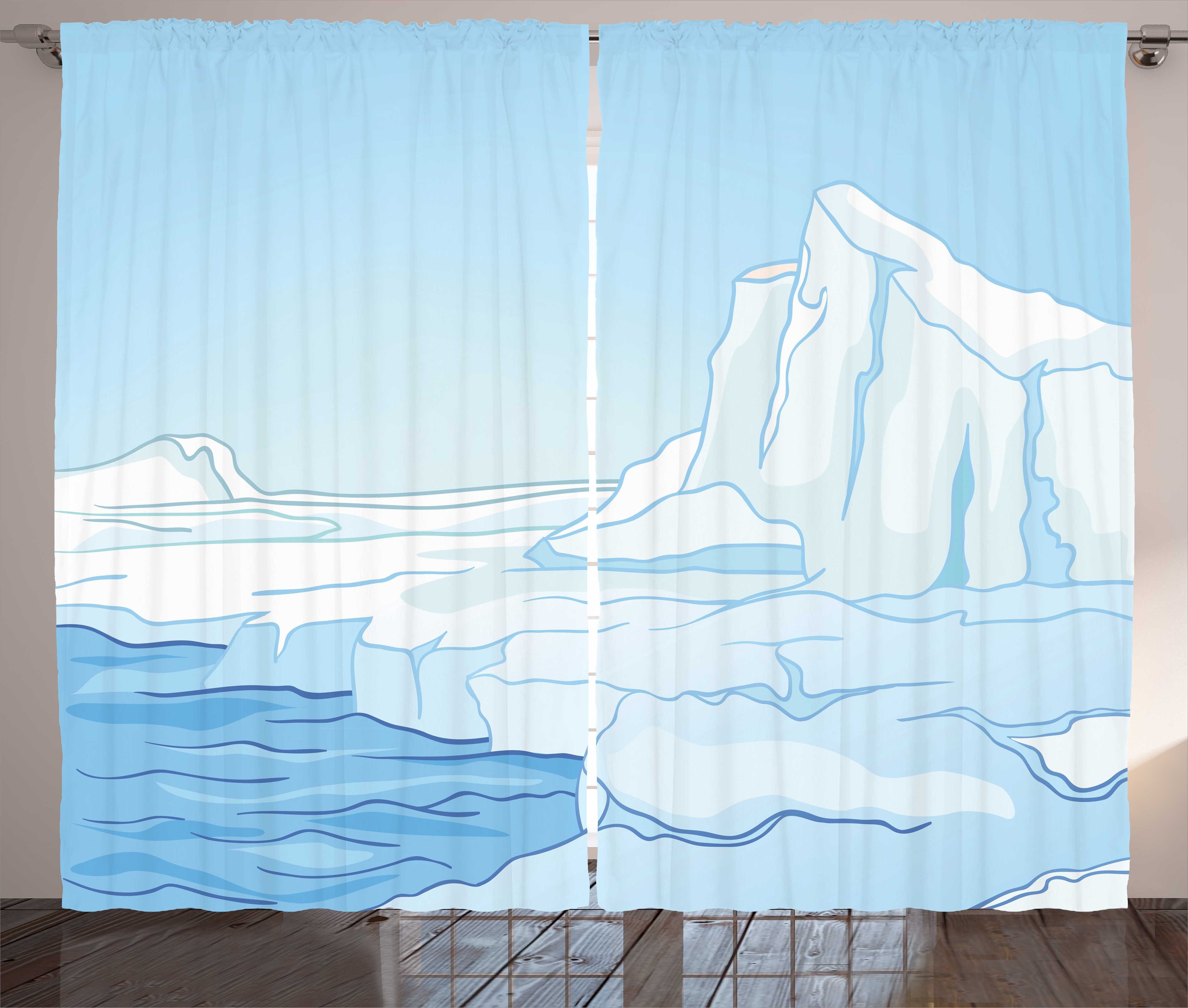 Gardine Schlafzimmer Kräuselband mit Haken, Berg Cartoon-Stil Winter-Thema Vorhang Schlaufen Abakuhaus, und Ice