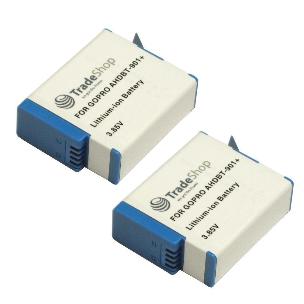 Trade-Shop 2x Akku passend für GoPro AHDBT-901 ADBAT-001 AHDBT-901+ SPBL1B Kamera-Akku Li-Ion 1900 mAh (3,85 V)
