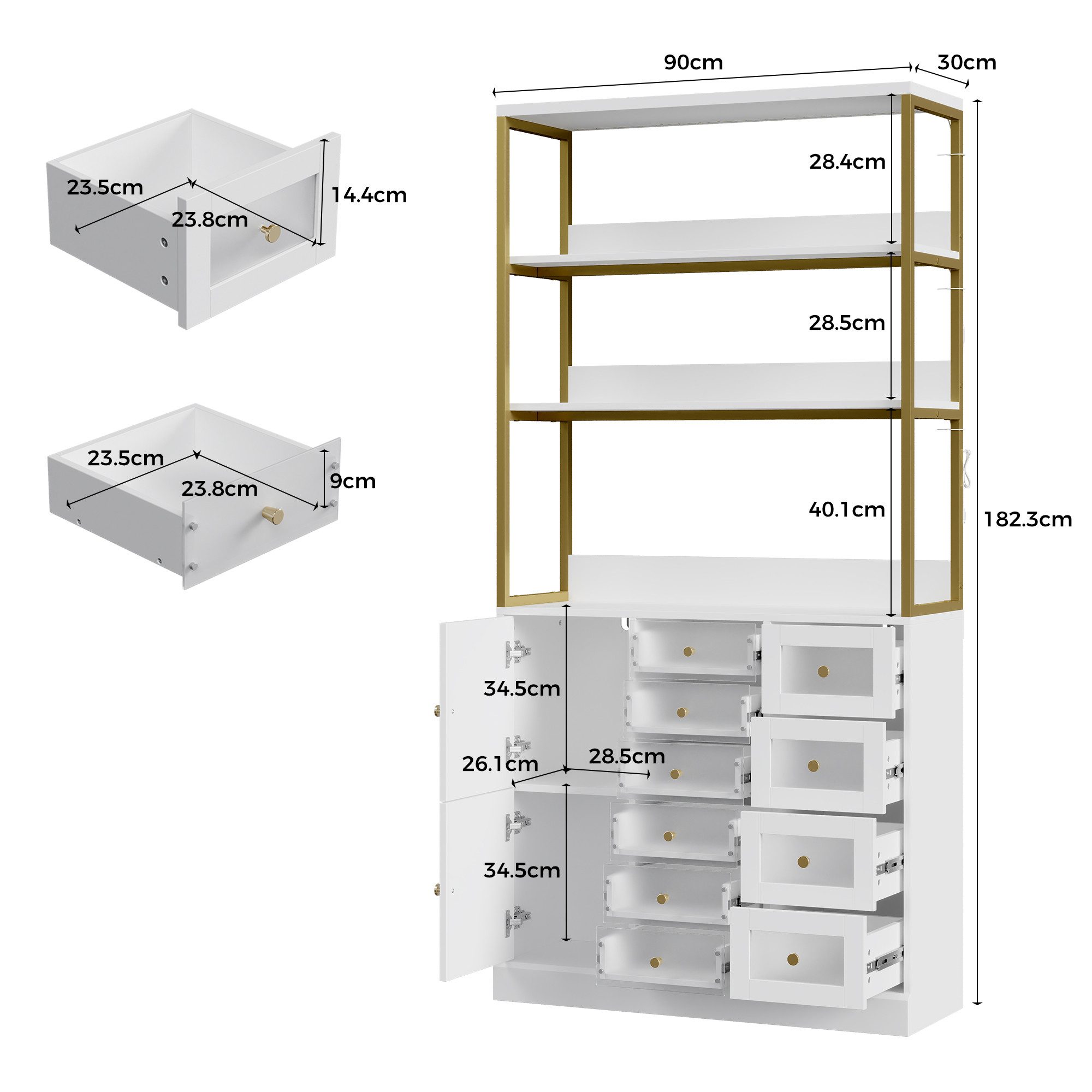FUFU&GAGA Schminkschrank Nagelstudio-Schrank, Kommode 90cm mit 10 Schubladen, LED, Weiß – Bild 4 von 5