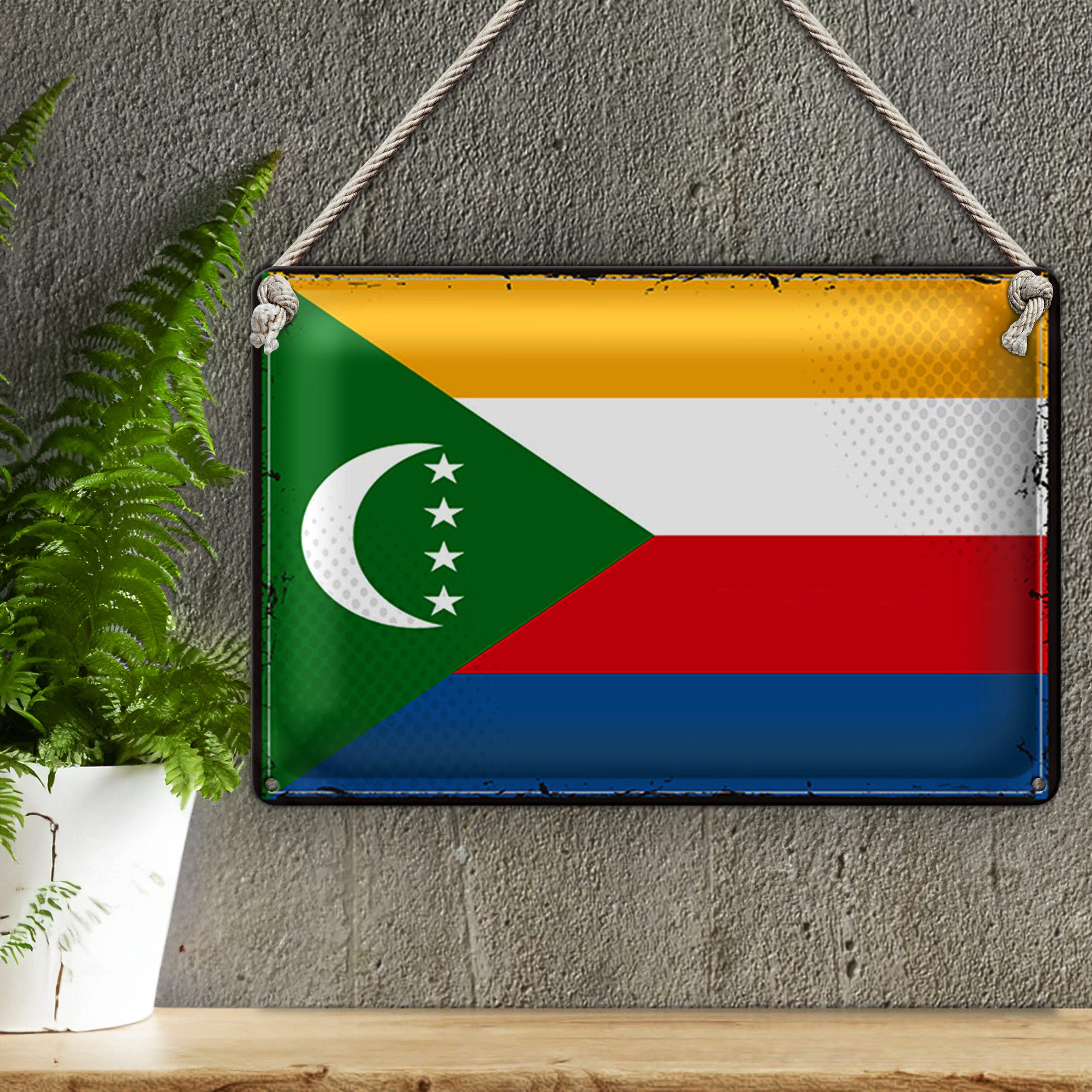 Roomando Metallschild Blechschild Flagge Komoren 30x20cm Retro Flag Comoros