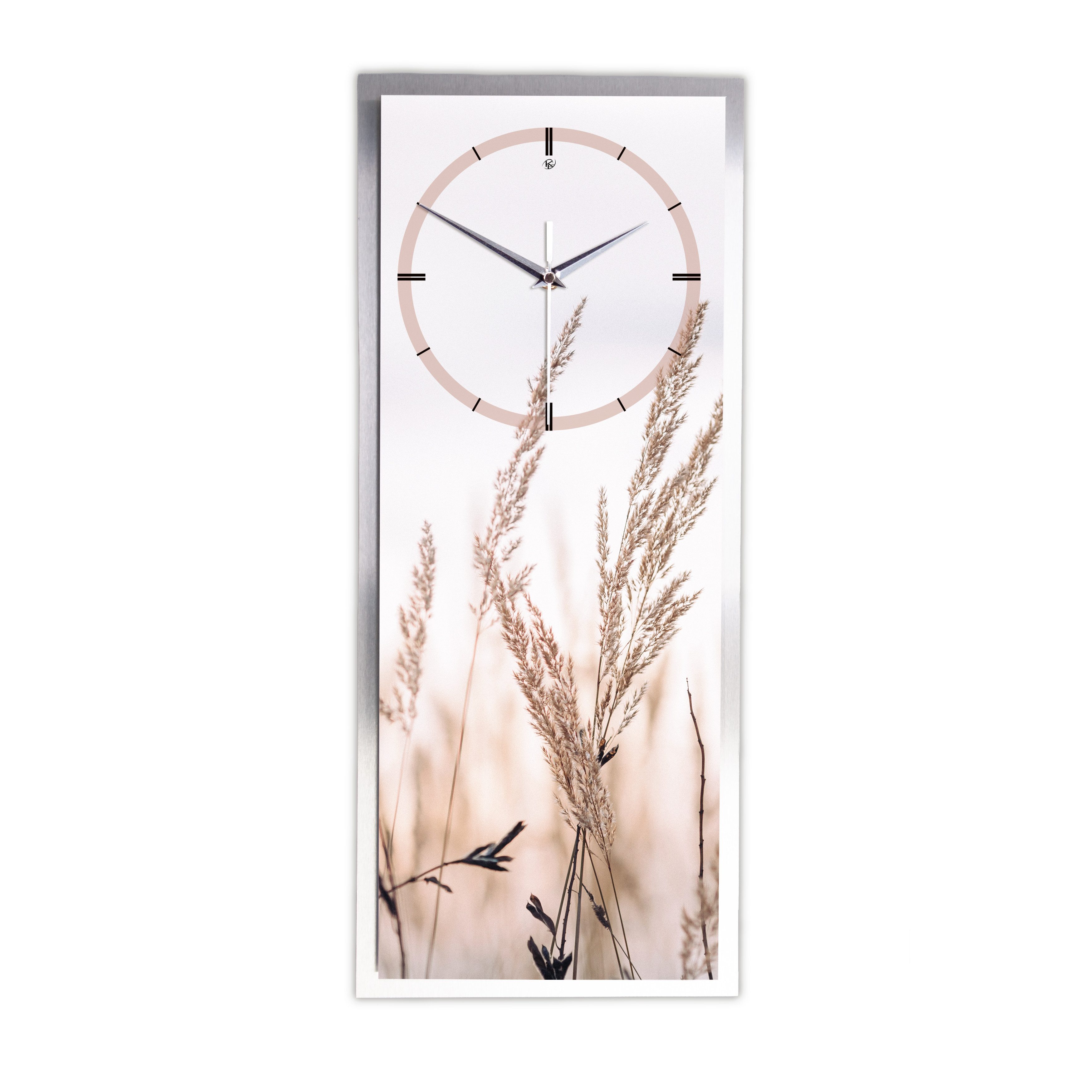 Kreative Feder Wanduhr "Relax Gras" 3D Designer Wanduhr aus Alu, leise (ohne Ticken, Quarz oder Funkuhrwerk, verschiedene Größen)
