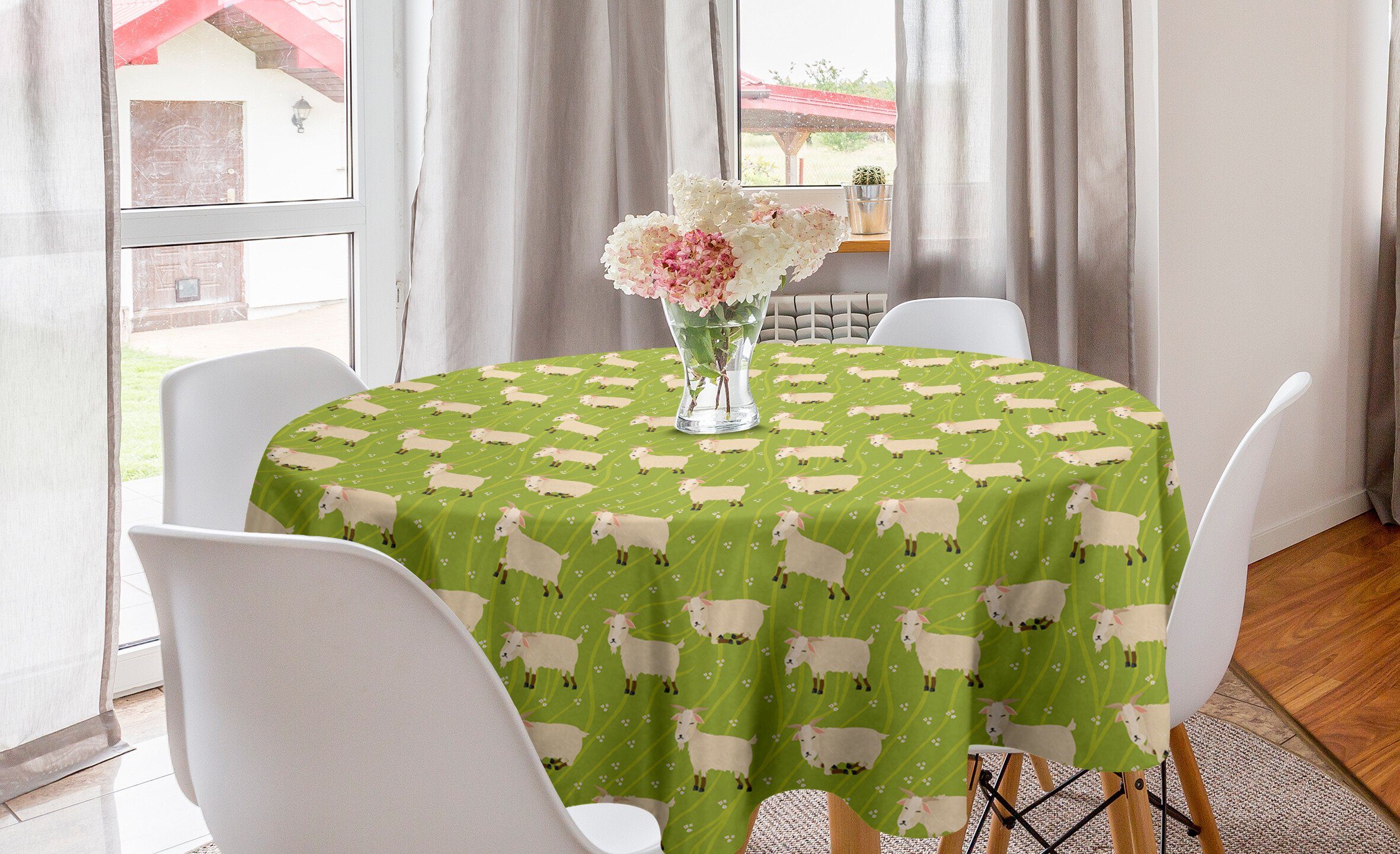 Abakuhaus Tischdecke Kreis Tischdecke Abdeckung für Esszimmer Küche Dekoration, Das Vieh Ziegen auf der grünen Wiese