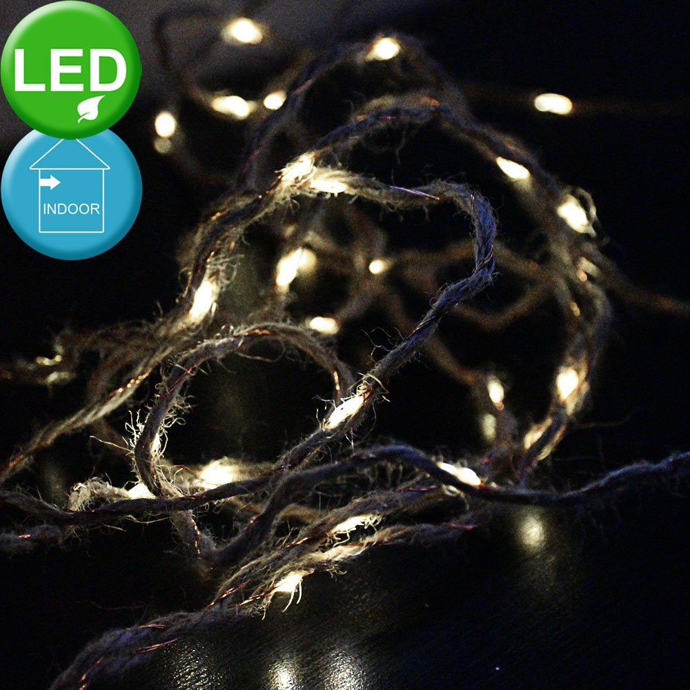 40er LED Weihnachts Lichterkette X-MAS Kupfer Hanf Seil Batterie Deko Lampen 
