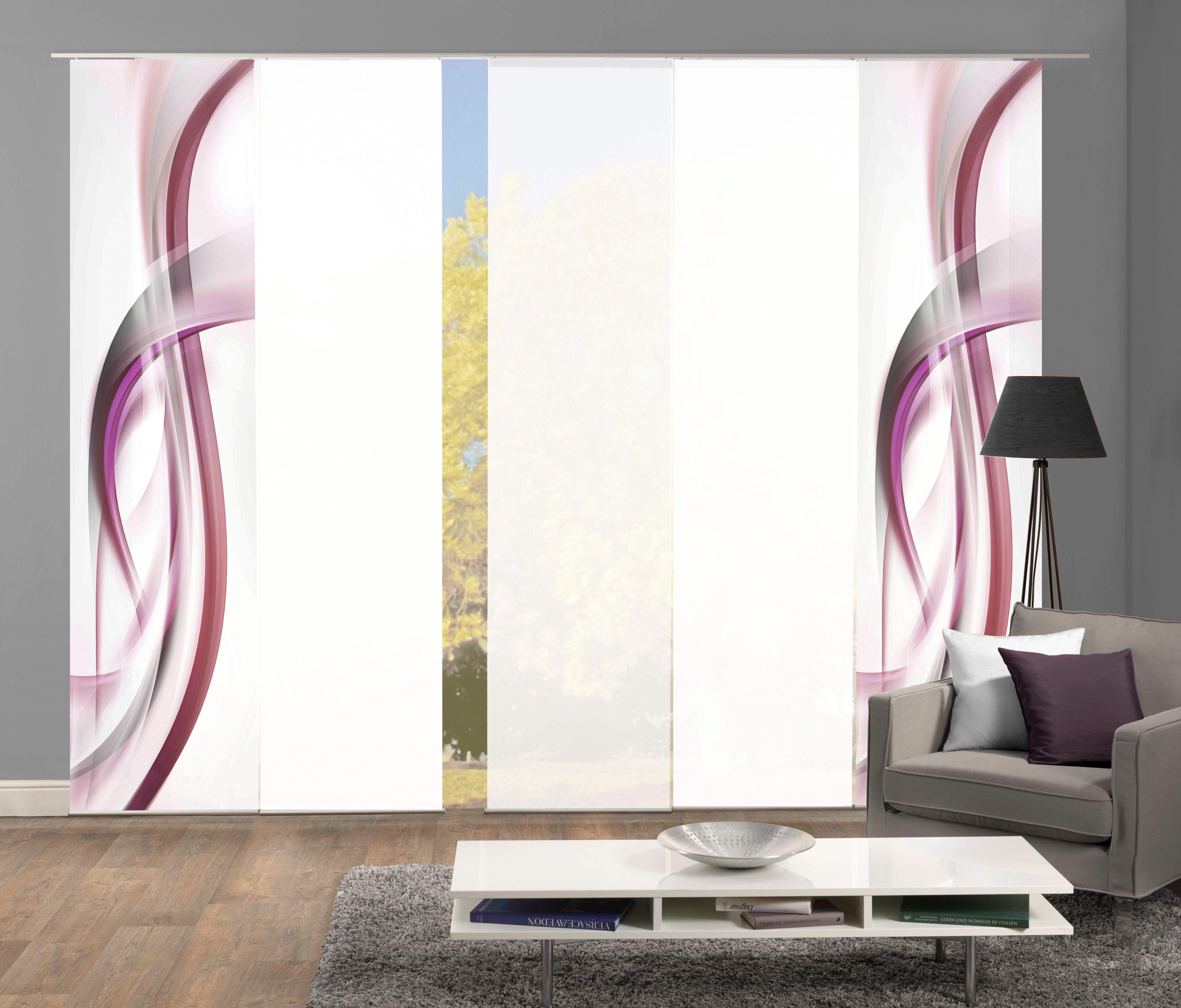 HOME WOHNIDEEN Schiebegardine FALA (5 St), Paneelwagen, blickdicht, Schiebevorhang Digi 5er Set FALA BEERE