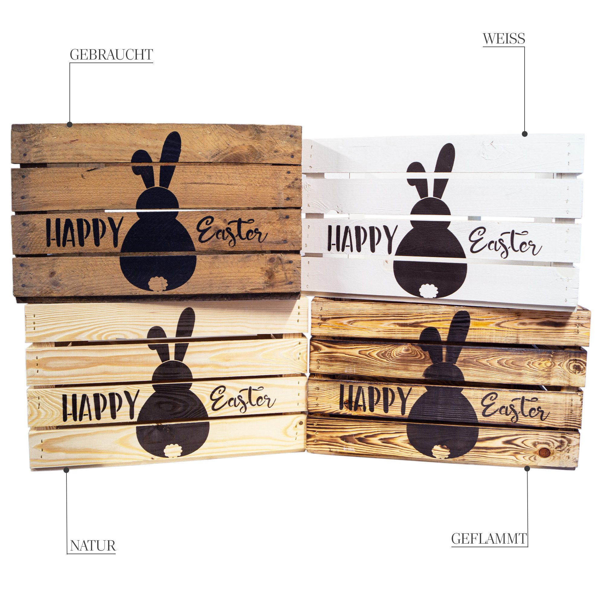 Kistenkolli Altes Land Allzweckkiste Holzkiste mit Ostermotiv Happy Easter (Hase) 50 x 40 x 30 cm