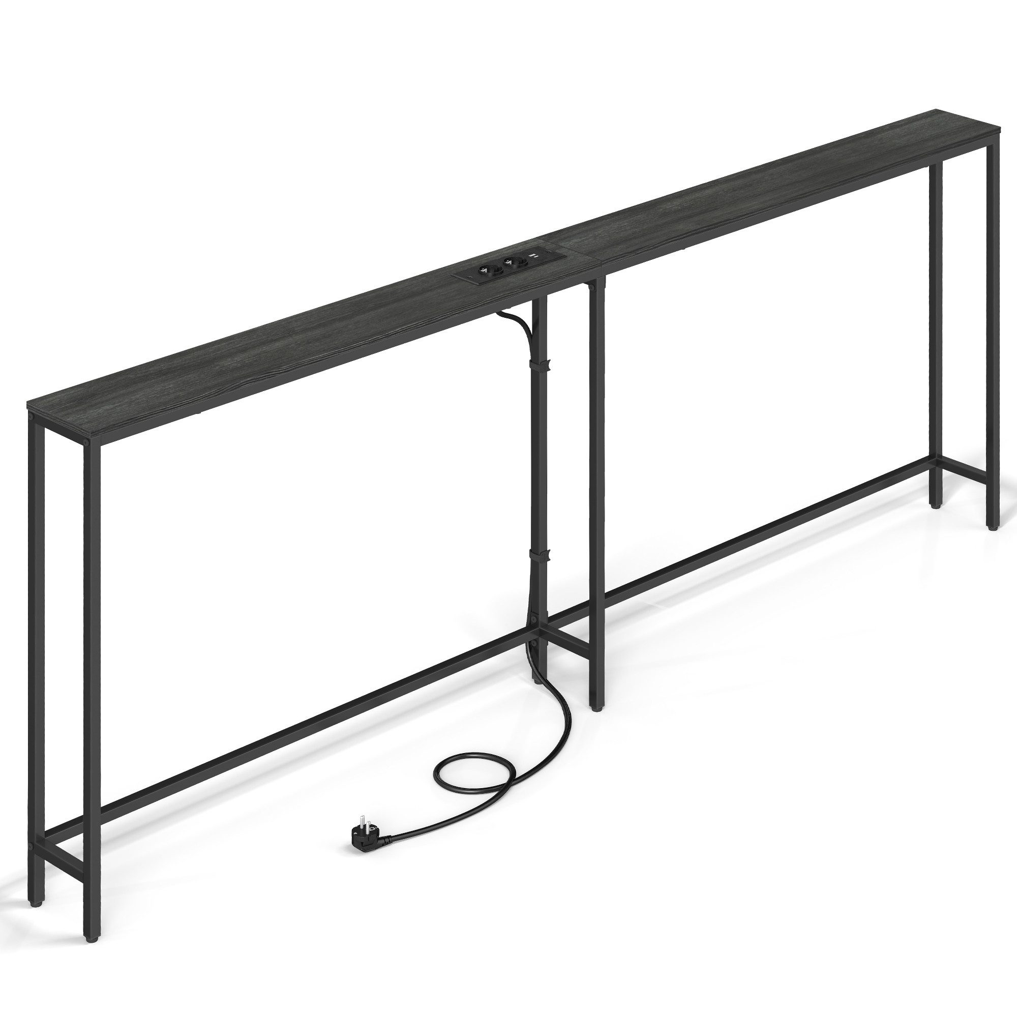 VASAGLE Konsolentisch Konsolentisch mit Ladestation, schmaler Sofatisch, Flurtisch (1-St), für Flur und Wohnzimmer, einfache Montage, 200 x 15 x 80 cm
