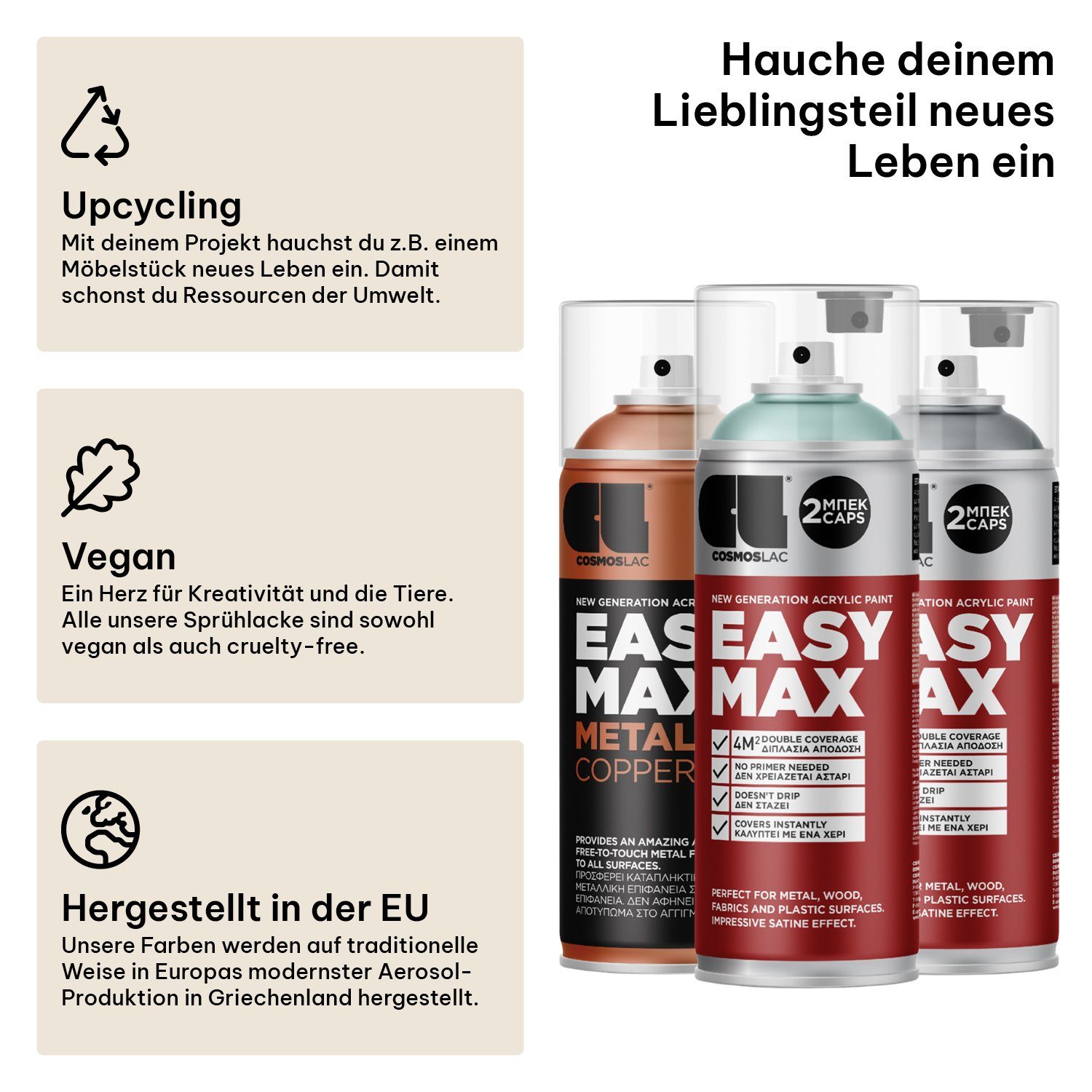 COSMOS LAC Sprühflasche EASYMAX Sprühlack matt mit extrem hoher Deckkraft in vielen versch. Farben - Spraydosen Sprühfarbe DIY Lack Acryllack Spray Paint Farbsp – Bild 4 von 5