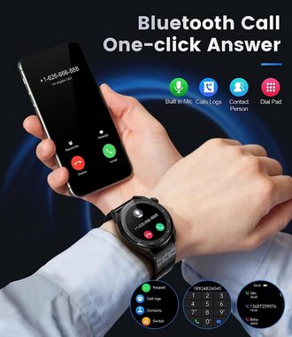 Lige Smartwatch (1,39 Zoll, Android iOS), für Herren mit Telefonfunktion Fitnessuhr mit Pulsmesser Sportuhr
